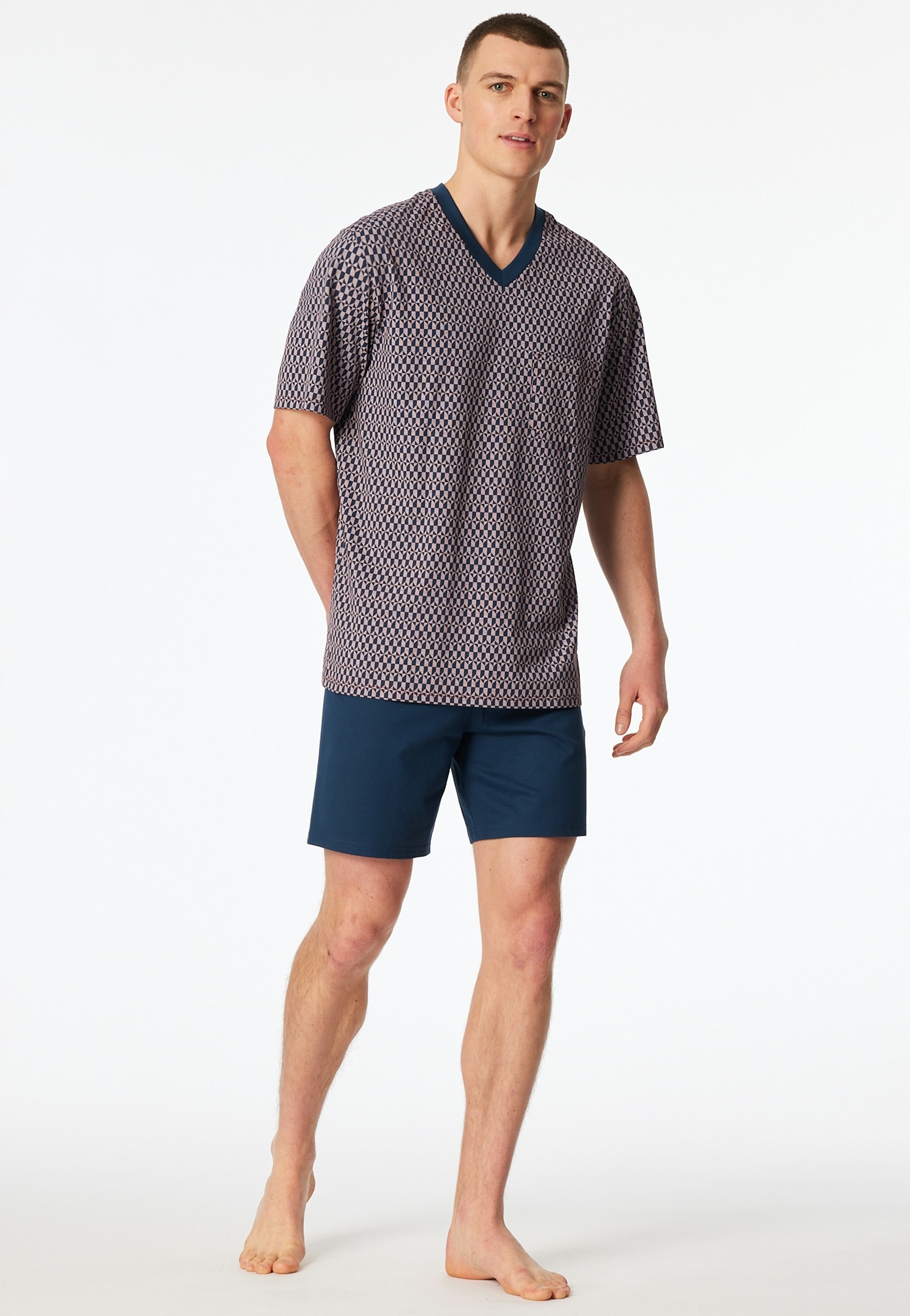 Image of Schiesser Shorty "Comfort Nightwear" 2 mit klassischem Karo-Muster, V-Ausschnitt und aufgesetzter Brusttasche