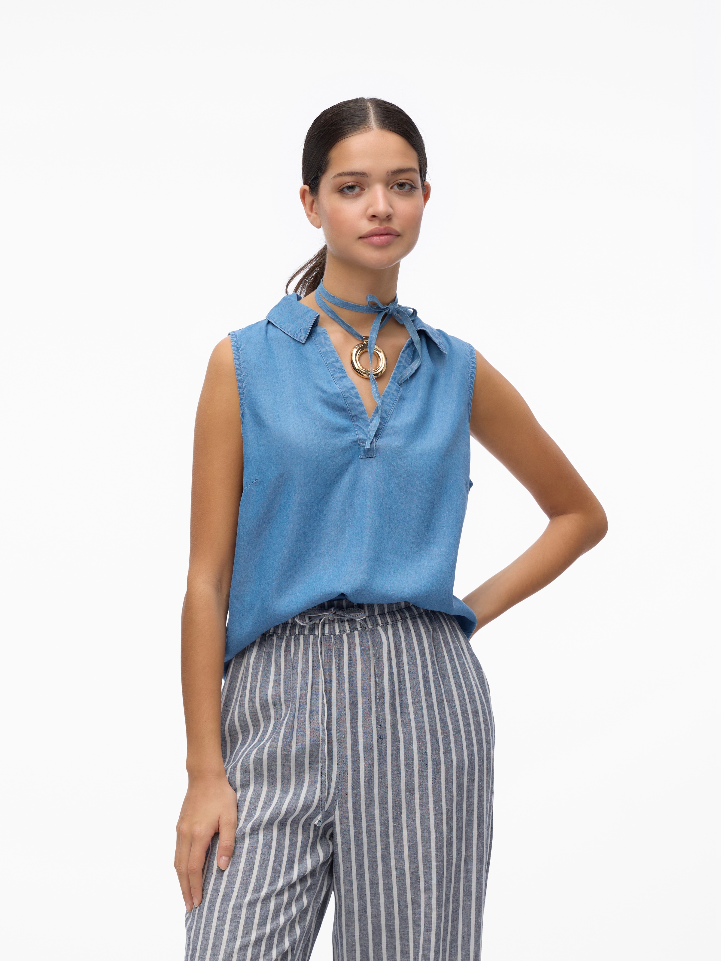Vero Moda Haut de chemise »VMHARPER SL COLLAR SHORT TENCEL TOP GA« viscose, coupe regular