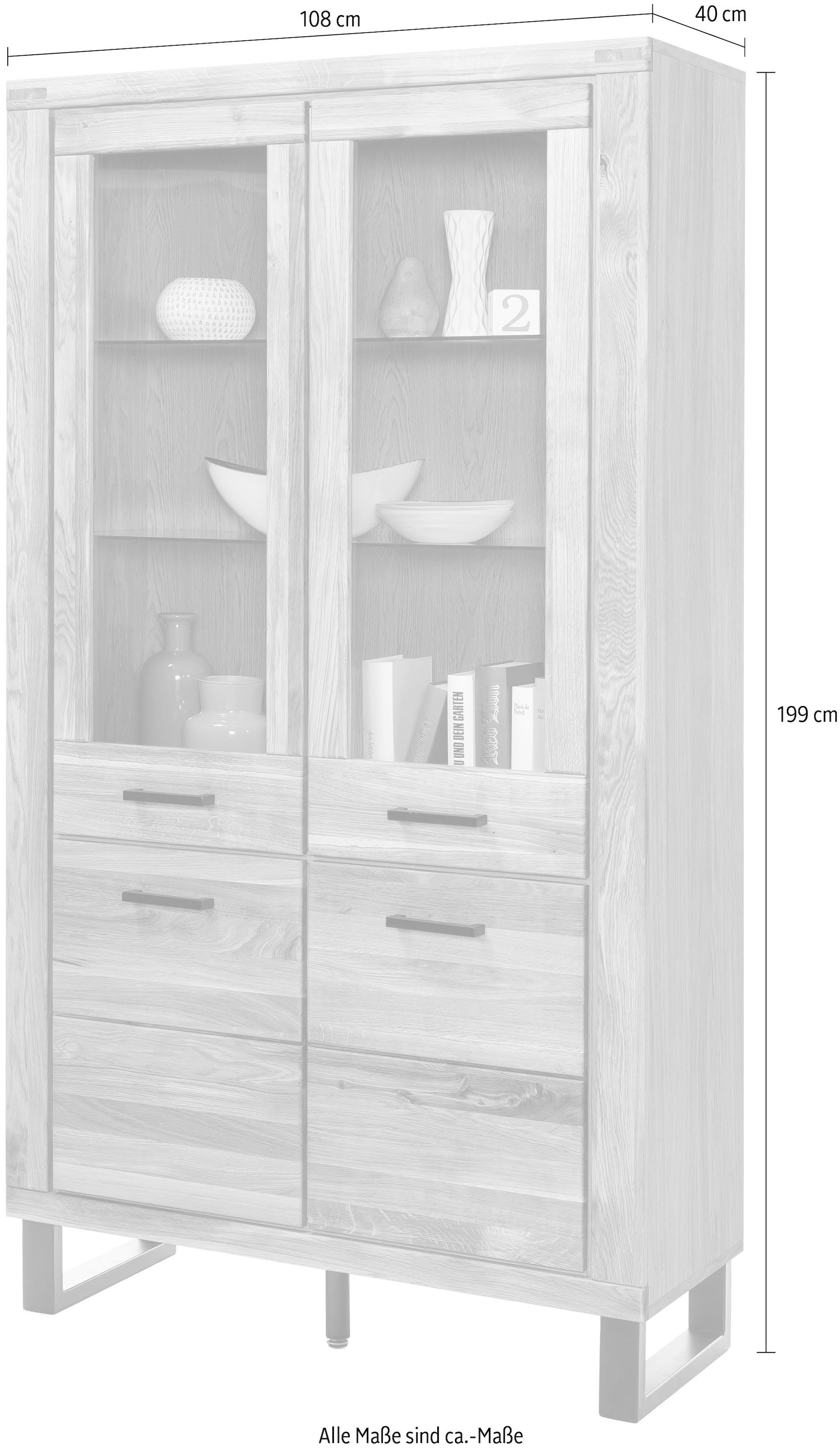 Home affaire Stauraumvitrine Metallfüsse im Industrie-Design, Eiche Teilmassiv, viel Stauraum