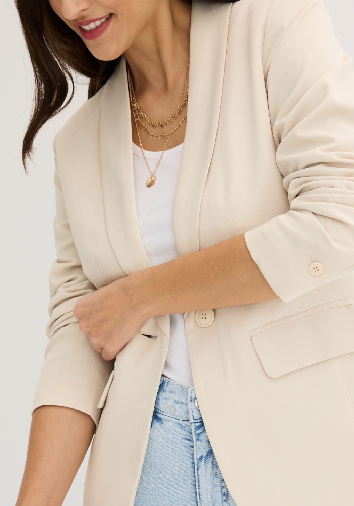 bonprix Jackenblazer eleganter Look, schmale Passform, aus Polyester und Elasthan