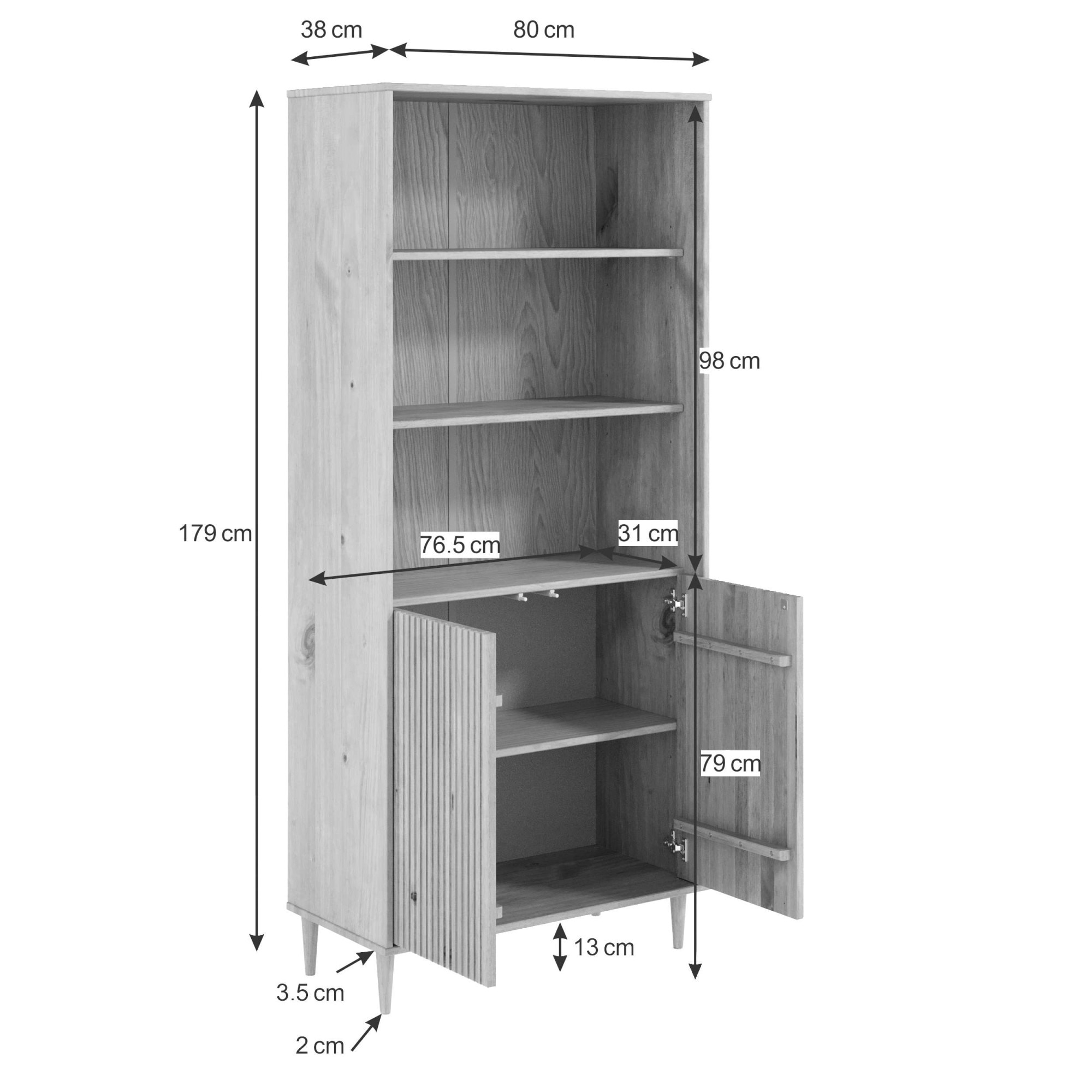 GOODproduct Étagère à livres »Malmedy Front mit gefrästen Rillen« Bibliothèque en pin massif, ouverture par pression, FSC, L: 80 cm
