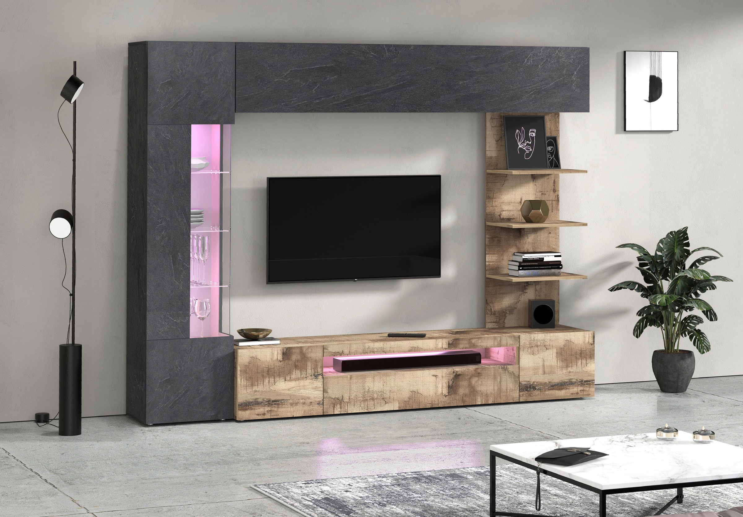 GOODproduct Wohnwand »Wohnwand New Egypt, Anbauwand, Medienwand, Wohnzimmerwand« Weiss in Hochglanz, alle anderen Farben in matter Ausführung., 4 Stk. tlg.