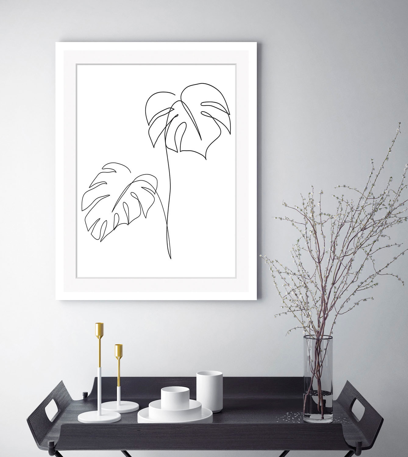 queence Bild »Fabrice«, Blätter-Pflanzen-Pflanzenbilder-Kunst-Schwarz-Weiss, (1 St.), HD Premium Poster-Druck inkl. Holzrahmen