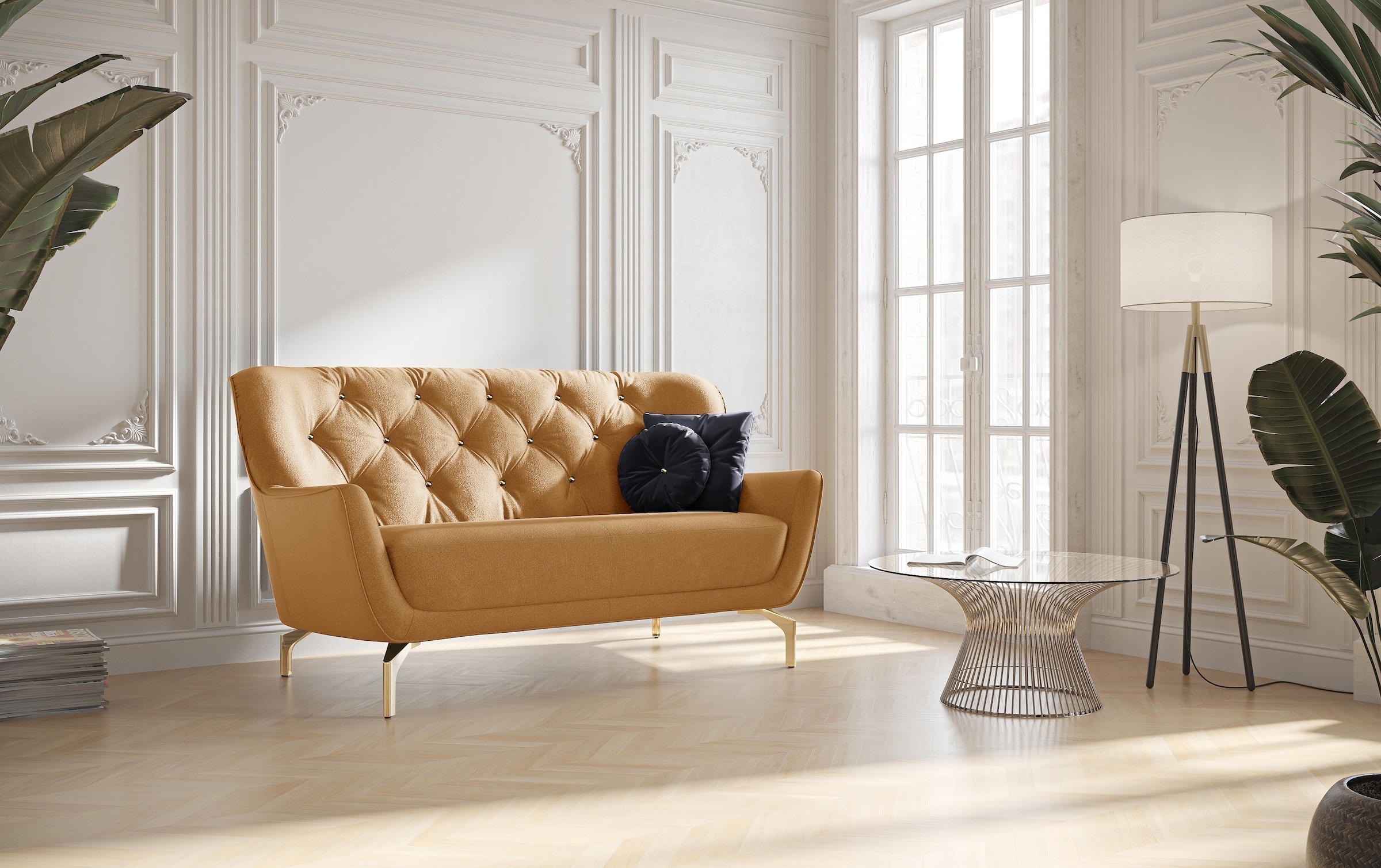 sit&more 2-Sitzer »Orient 3« inkl. 2 Zierkissen mit Strass-Stein, goldfarbene Metallfüsse