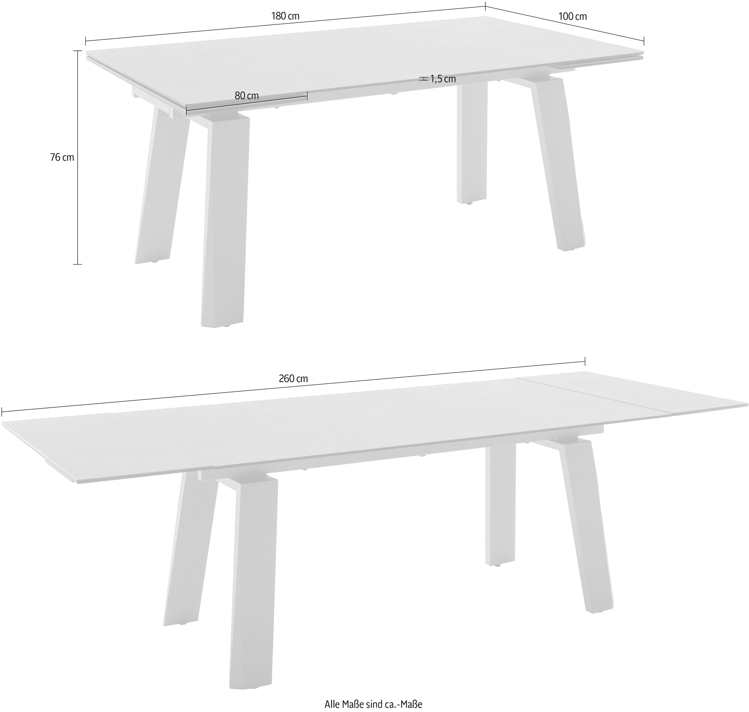 MCA furniture Table de salle à manger »Kalamata« 1 cuis tlg. Auszugstisch, Stirnauszug, Metallgestell, Keramik, Sicherheitsglas