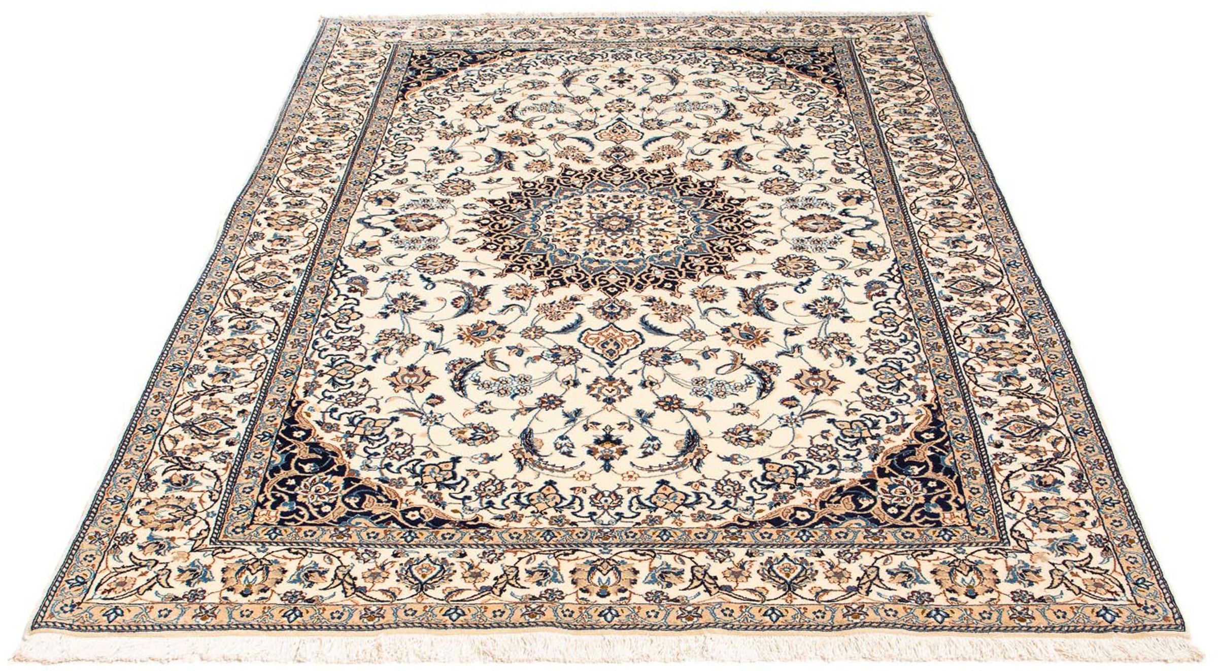 Image of morgenland Orientteppich »Perser - Nain - Premium - 198 x 130 cm - beige«, rechteckig, 6 mm Höhe, Wohnzimmer, Handgeknüpft, Einzelstück mit Zertifikat bei Ackermann Versand Schweiz