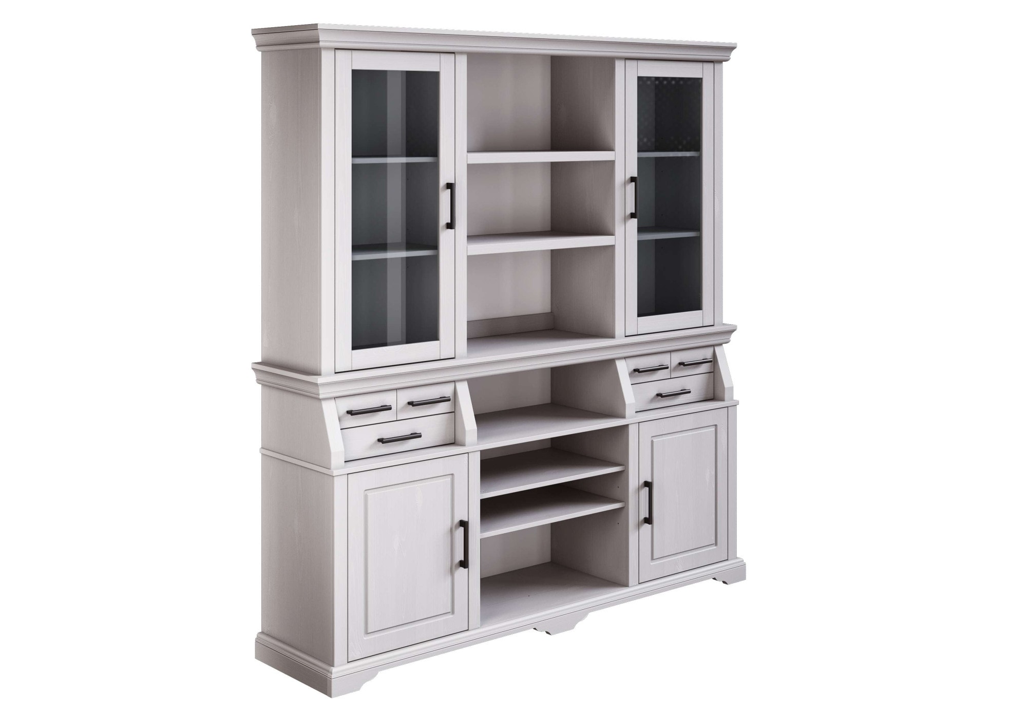 Home affaire Buffet »Anabel, mit Glastüren und schwarzen Metallgriffen«, zertifiziertes Massivholz, Breite 186 cm, im Landhausstil