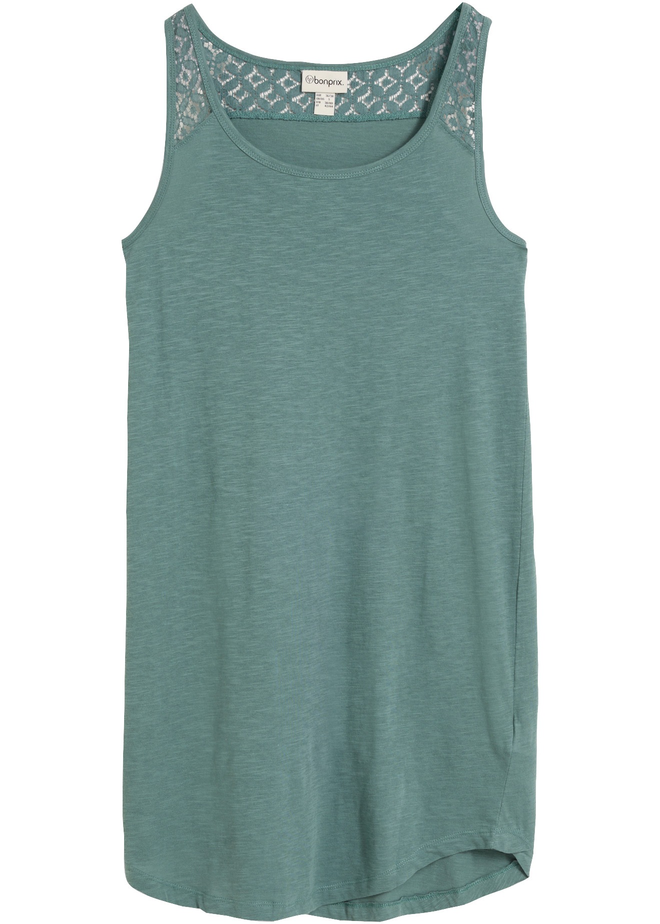 bonprix Robe t-shirt mit dekorativer Spitze, aus Baumwolle, schmale Passform, ärmellos