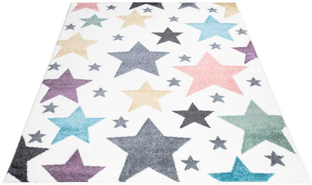 Carpet City Kinderteppich »ANIME903«, rechteckig, 11 mm Höhe, Kinderzimmer Teppich Modern mit Mond, Blumen, Wolken, Creme, Multi