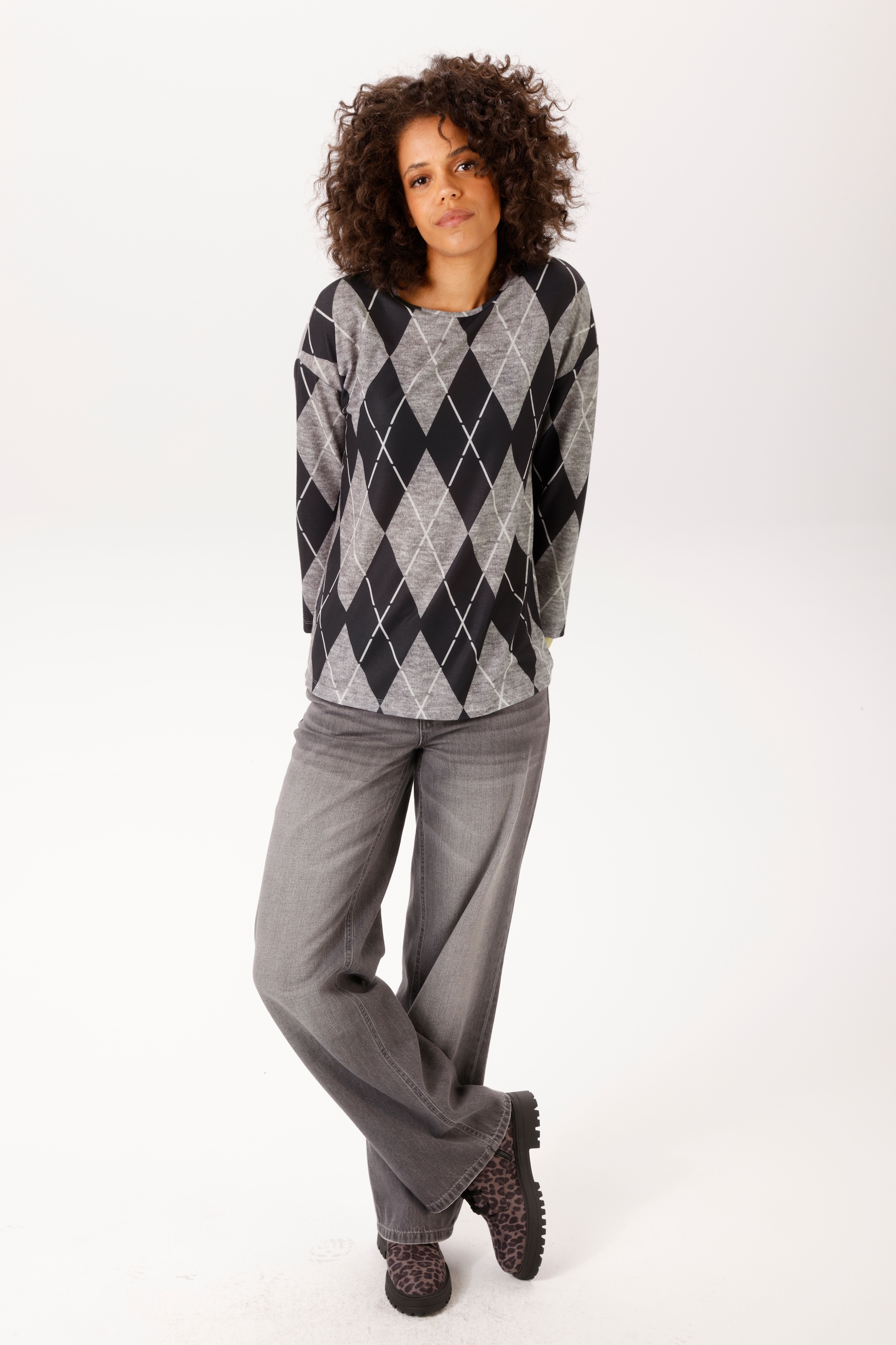 Aniston CASUAL Sweat-shirt , avec motif losange sportif - chaque pièce est unique - NOUVELLE COLLECTION
