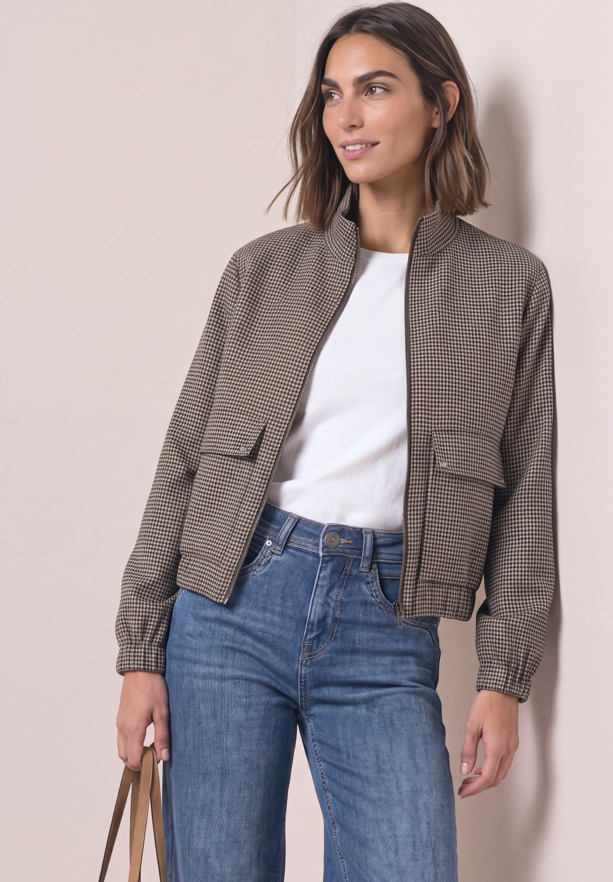 Image of STREET ONE Blouson ohne Kapuze mit Houndstooth Muster und Zipper