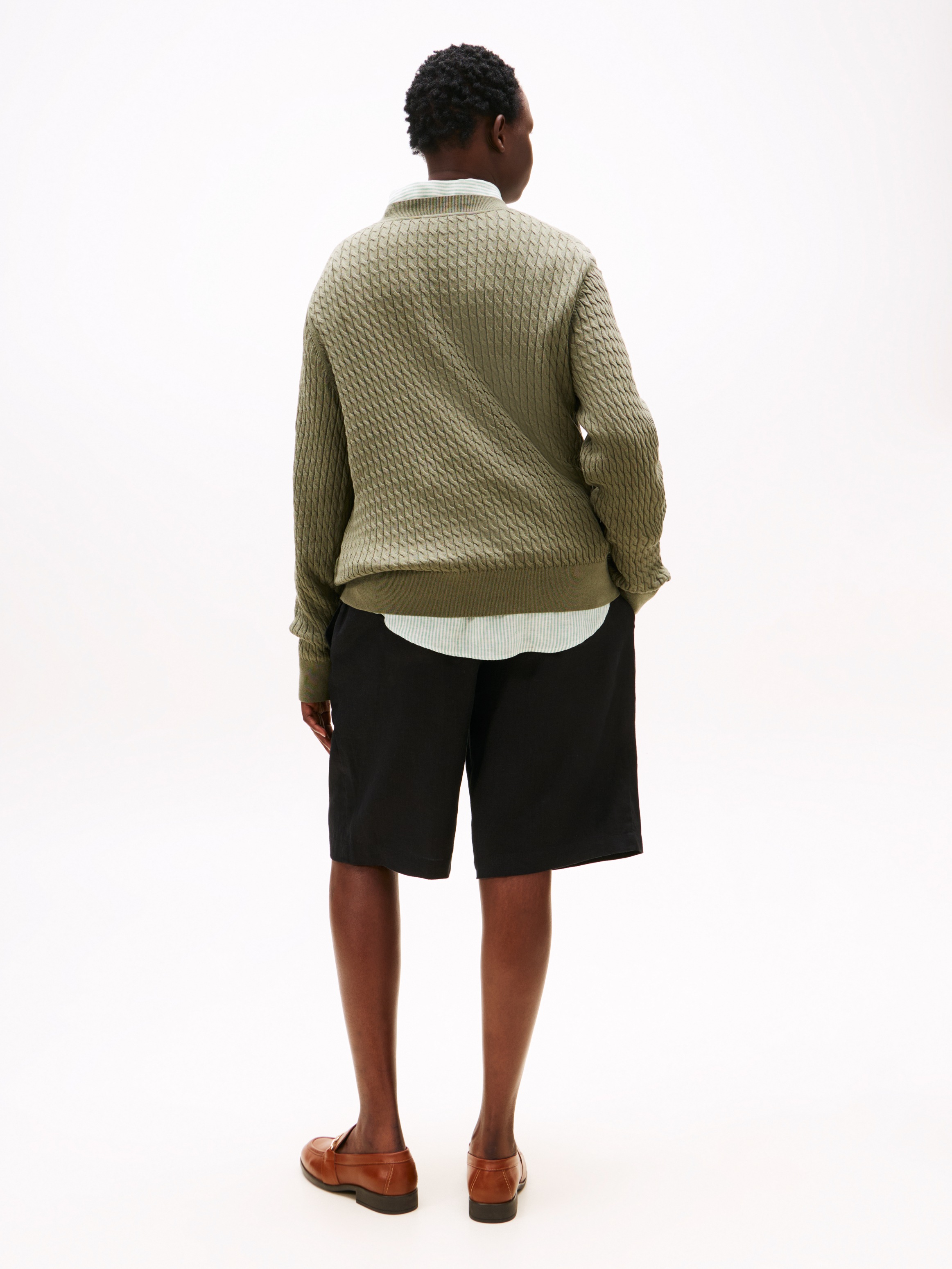 Tommy Hilfiger Curve Pull en tricot »CRV CO CABLE FINE GG C-NK LS SWT« in grossen Grössen, mit Zopfmuster