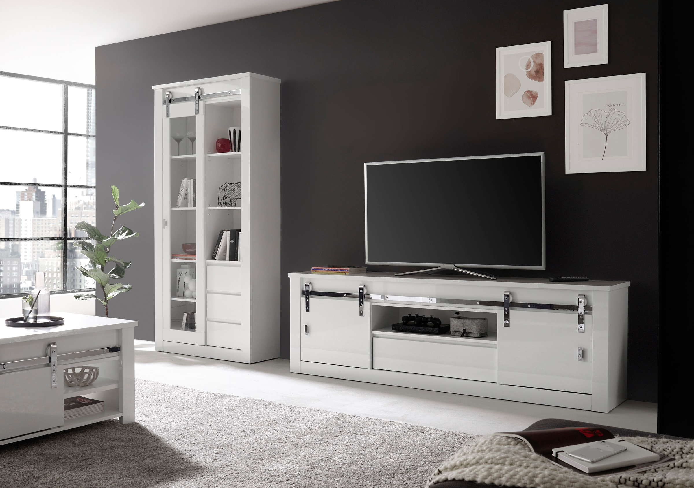 Home affaire Wohnwand »Daytona, moderne Anbauwand, Wohnzimmer-Set in Weiss Hochglanz« Set, 2 Stk. tlg.