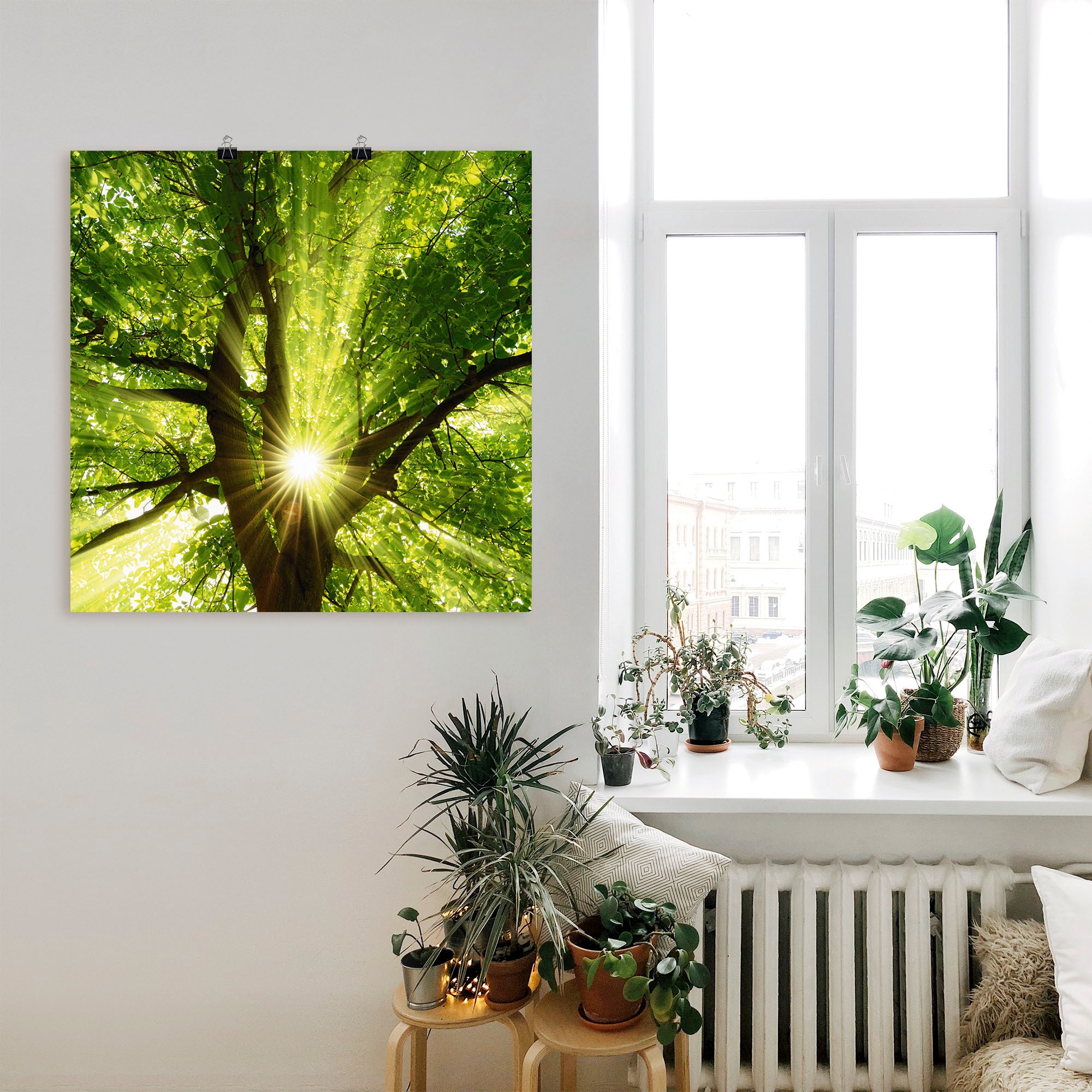 Artland Wandbild »Sonne strahlt explosiv durch den Baum«, Bäume, (1 St.), als Leinwandbild, Poster, Wandaufkleber in verschied. Grössen