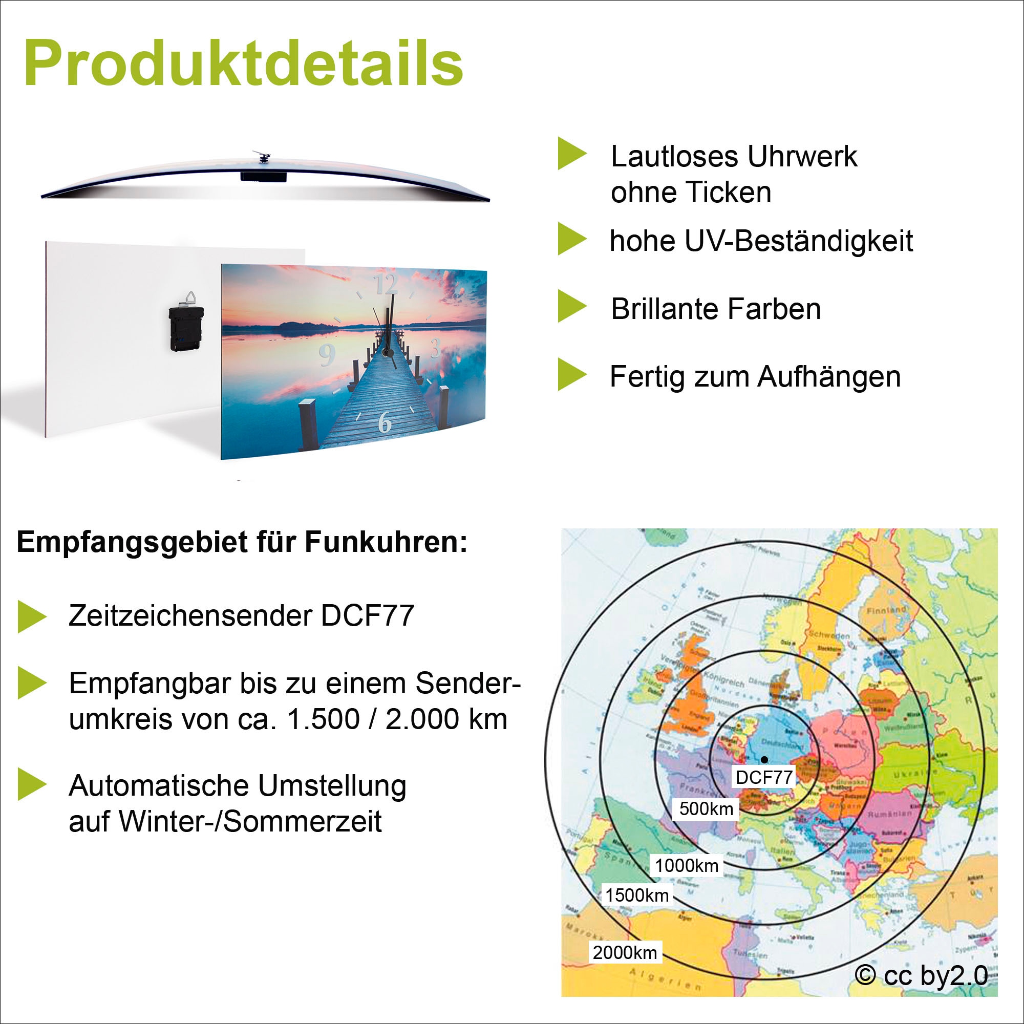 mit Panorama versch. »Sonnenuntergang Grössen Wanduhr Optik Strand«, 3D kaufen Artland oder gebogen, günstig Quarz- Funkuhrwerk,