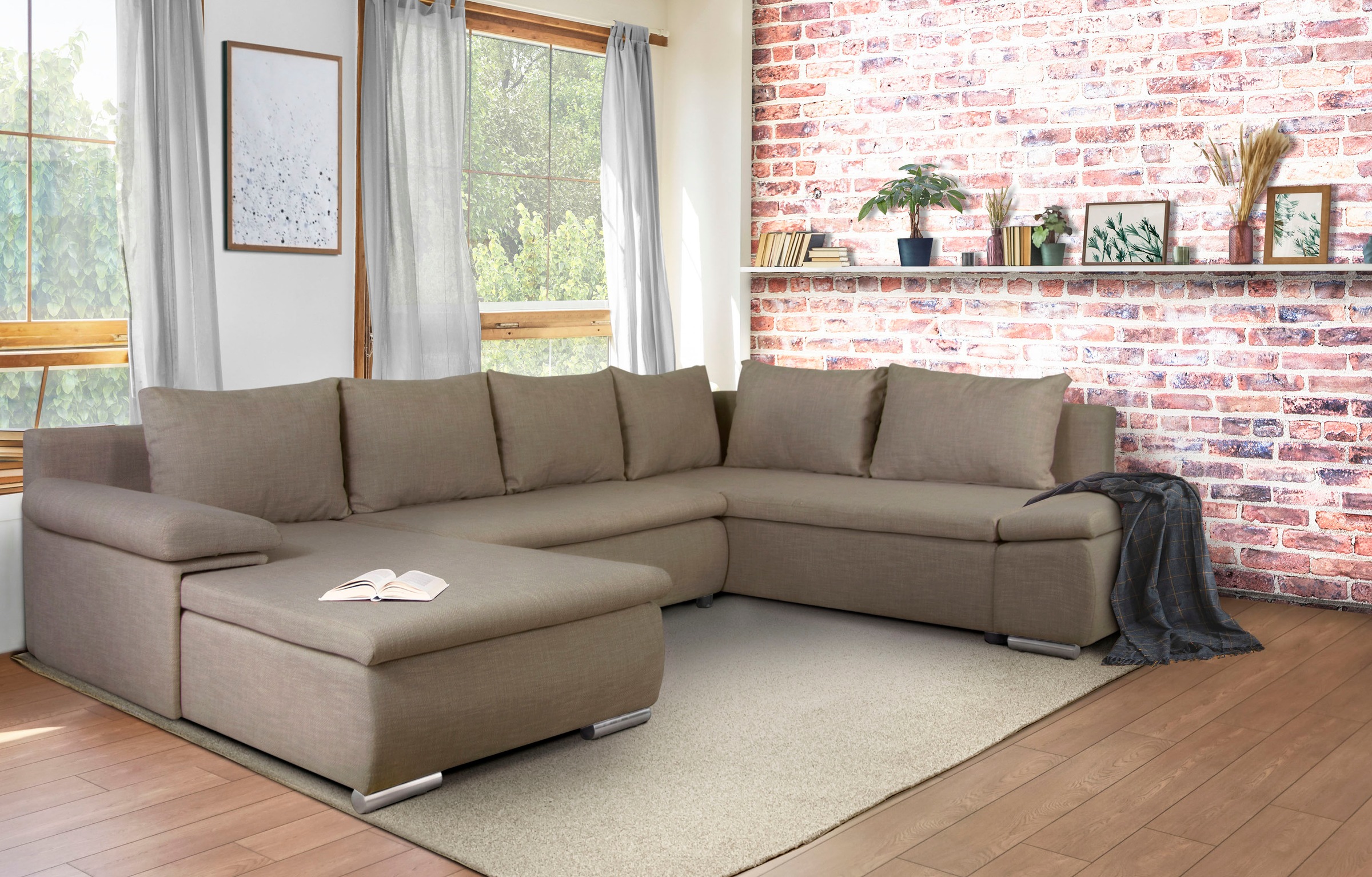 Home affaire Wohnlandschaft »Acra U-Form«, mit Bettfunktion und Bettkasten, in Mattenoptik