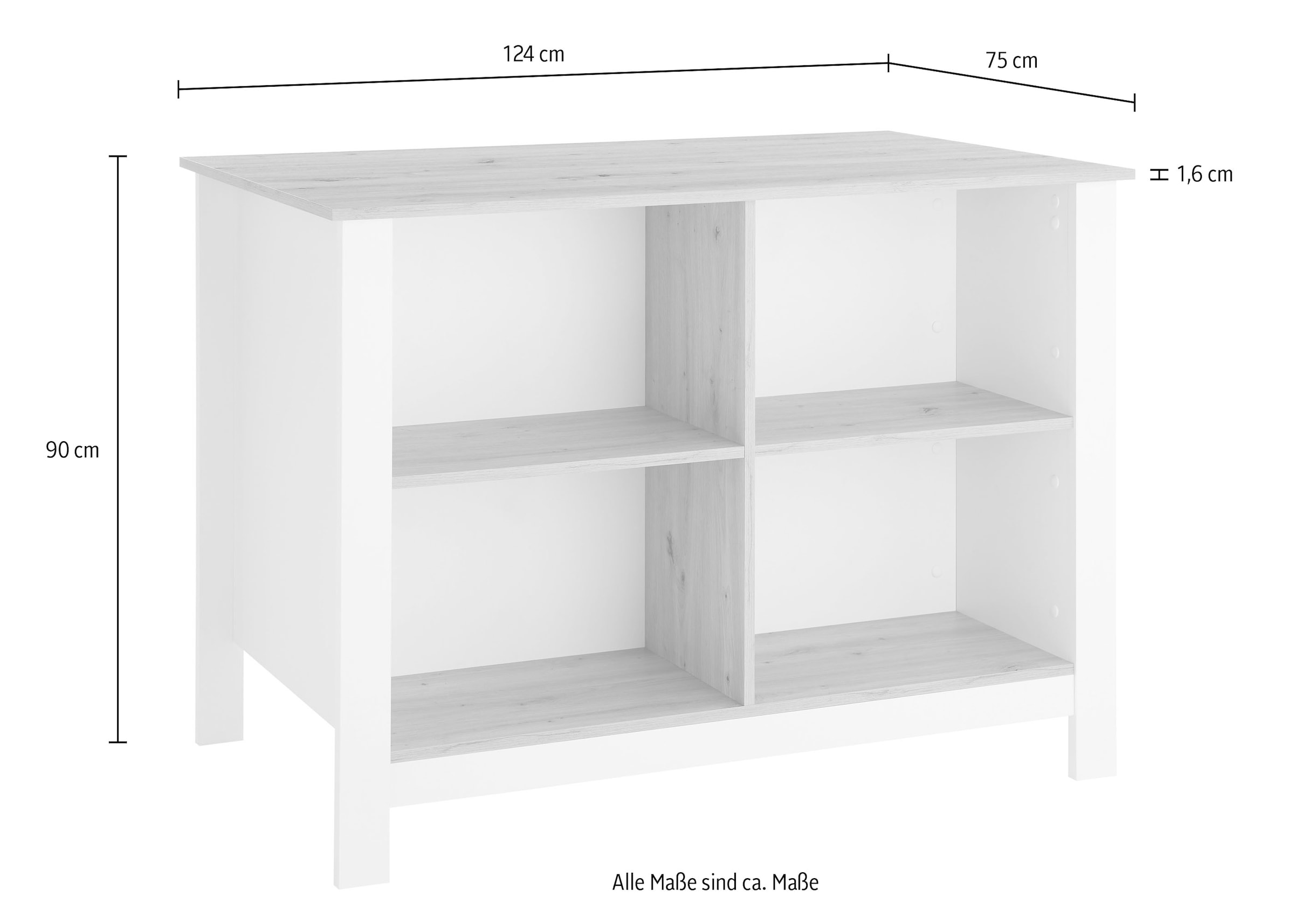 BASIC by Balculina Ilot de cuisine »Sugar Kücheninsel, Kücheninsel BxHxT 124x90x75« largeur 124 cm, revêtement mélaminé, 4 compartiments ouverts