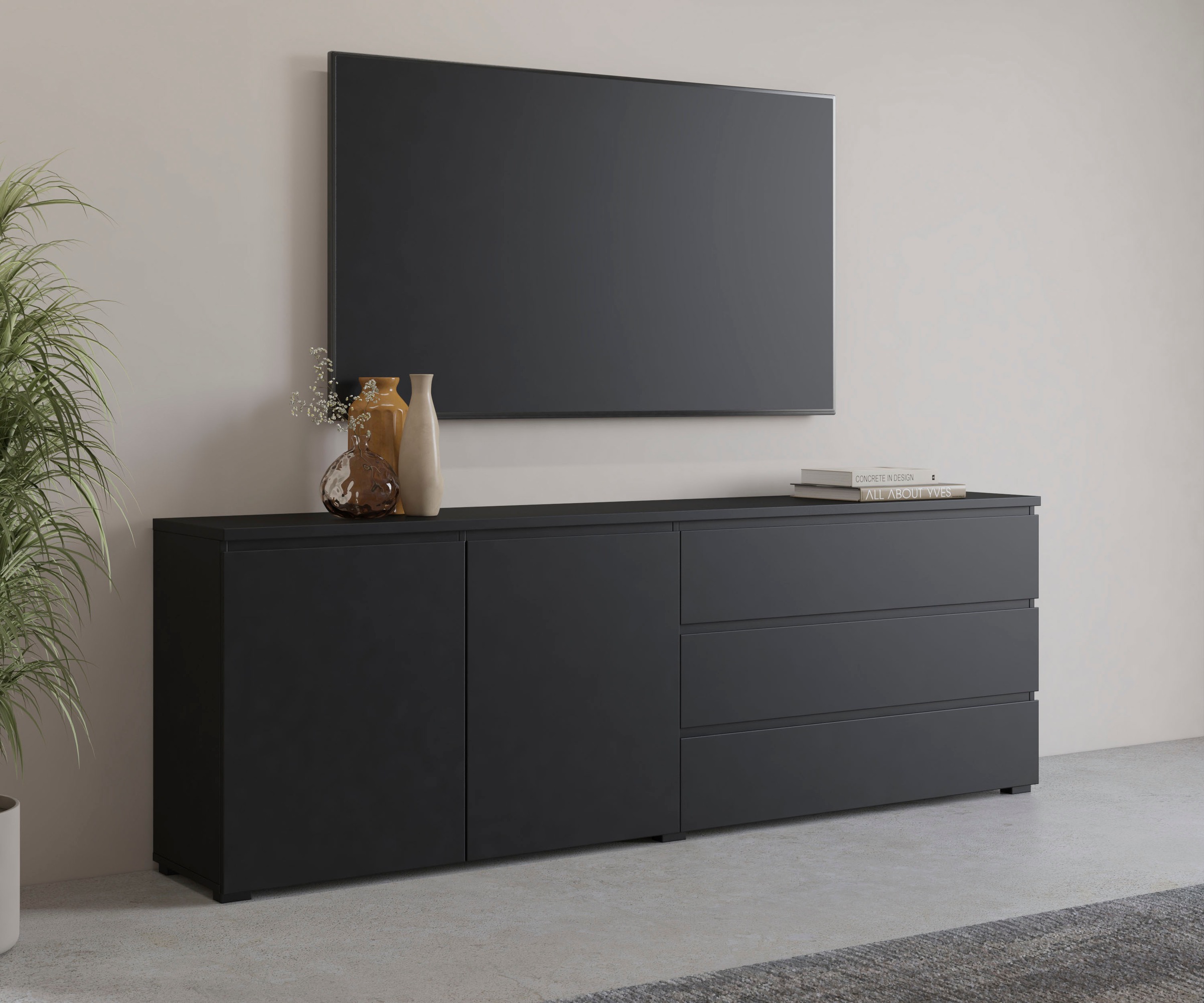 Image of GOODproduct Sideboard "Modo, Breite 200 cm, moderne grifflose Kommode 2Türen/3 SK" Schubladenkommode mit viel Stauraum, Einlegeböden verstellbar