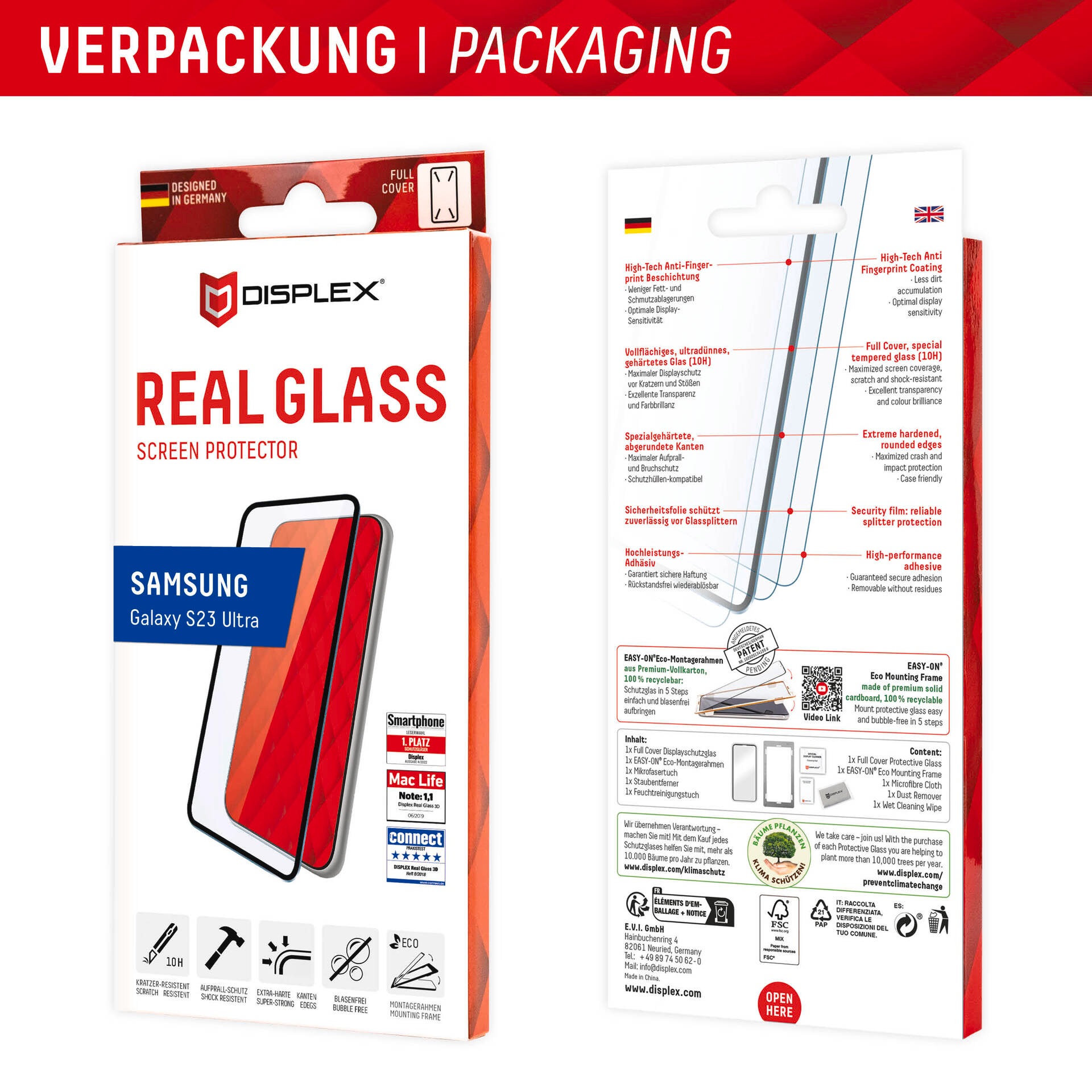 Displex Displayschutzglas »Real Glass 3D Screen Protection« für Samsung Galaxy S23 Ultra Displayschutzfolie, Schutzfolie, Bildschirmschutz, kratz- & stossfest