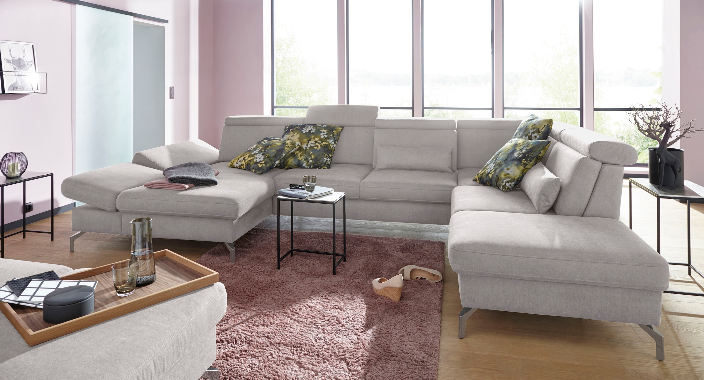 sit&more Wohnlandschaft »Brisbane U-Form«, Fusshöhe 15 cm, inklusive Sitztiefen-, Armteil- und Kopfteilverstellung