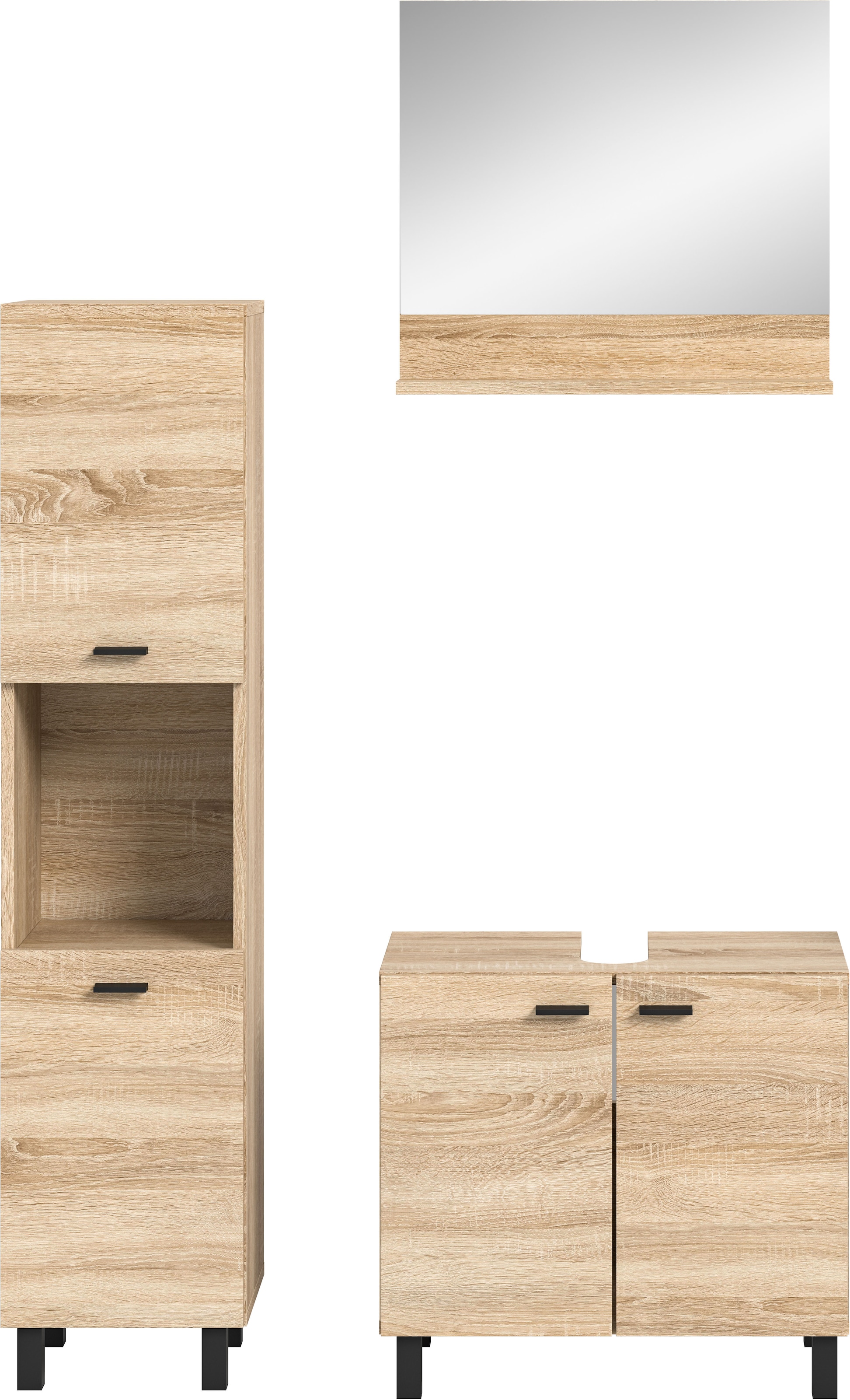 welltime Badmöbel-Set »Tampa, Breite 102cm, 3-teilig«, (3 St.), Waschbeckenunterschrank, Spiegel, Hochschrank
