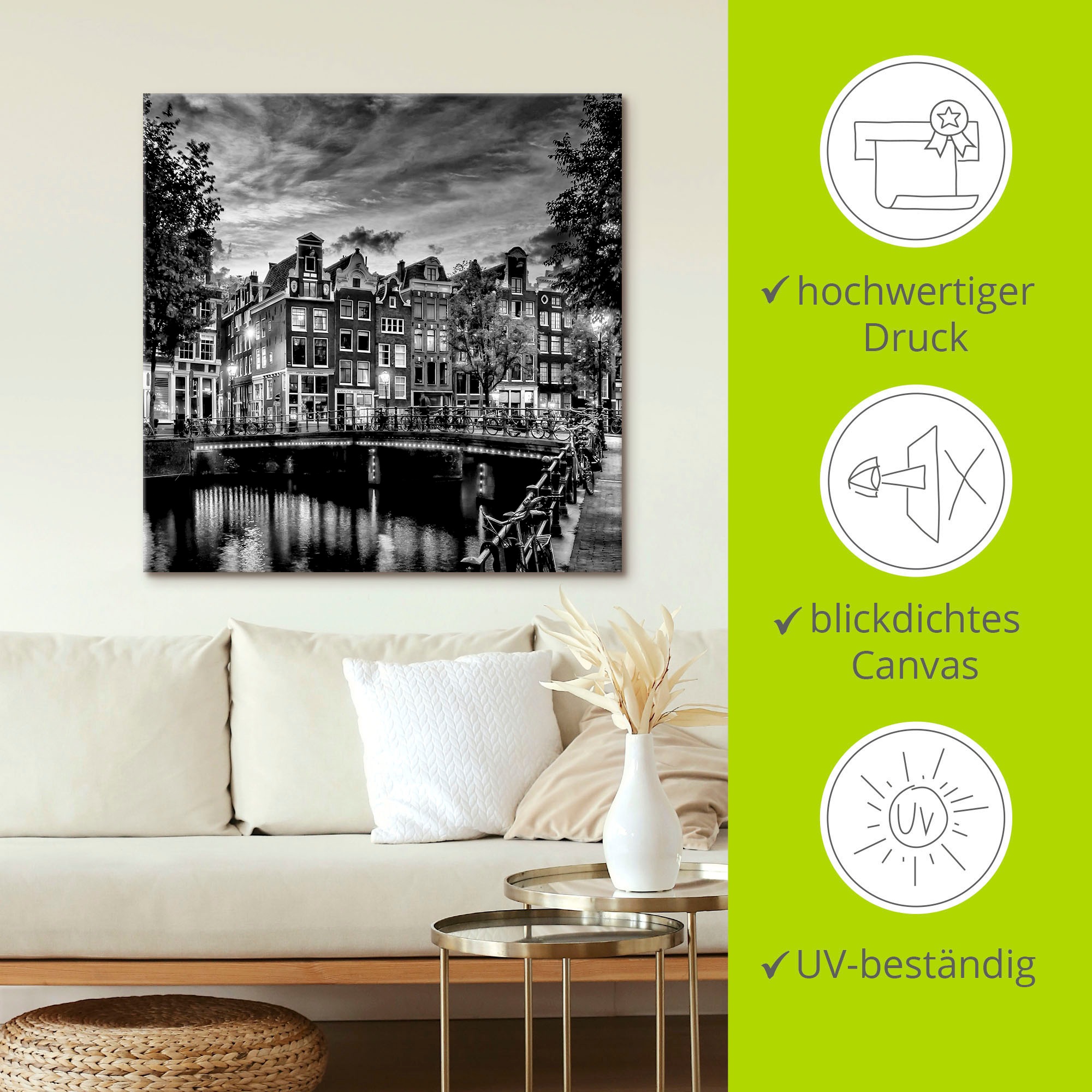 Artland Wandbild »Amsterdam Abendidylle«, Amsterdam, (1 St.), als Leinwandbild, Poster, Wandaufkleber in verschied. Grössen