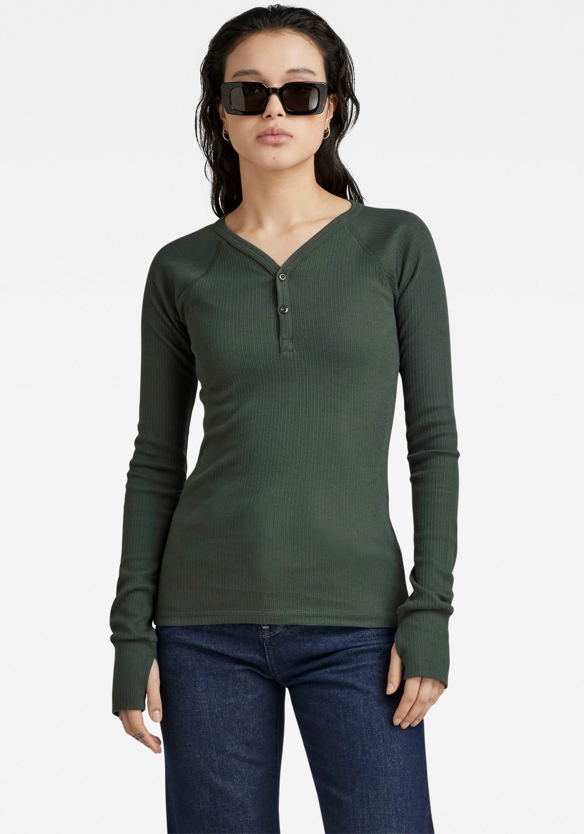 G-Star RAW Langarmshirt »Slim rib henley l\s«