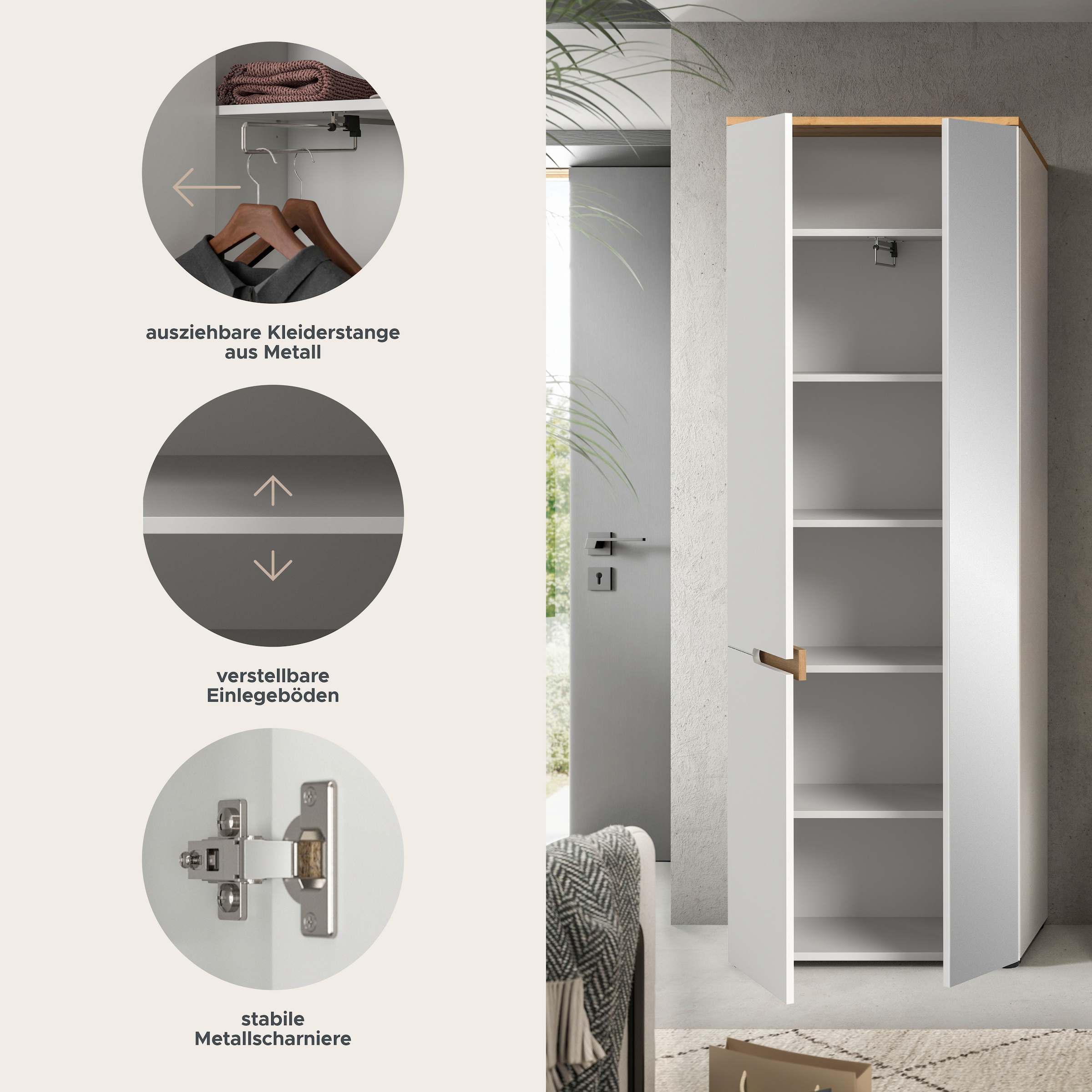 Home affaire Armoire vestiaire »REHAT, TOPSELLER!, Höhe 190cm, 2 Türen, 6 Fächer, 1 Kleiderstange« disponible en différentes couleurs, 1 cuis tlg. Vestiaire, armoire de couloir, armoire d'entrée, armoire à vêtements, mobilier de vestiaire