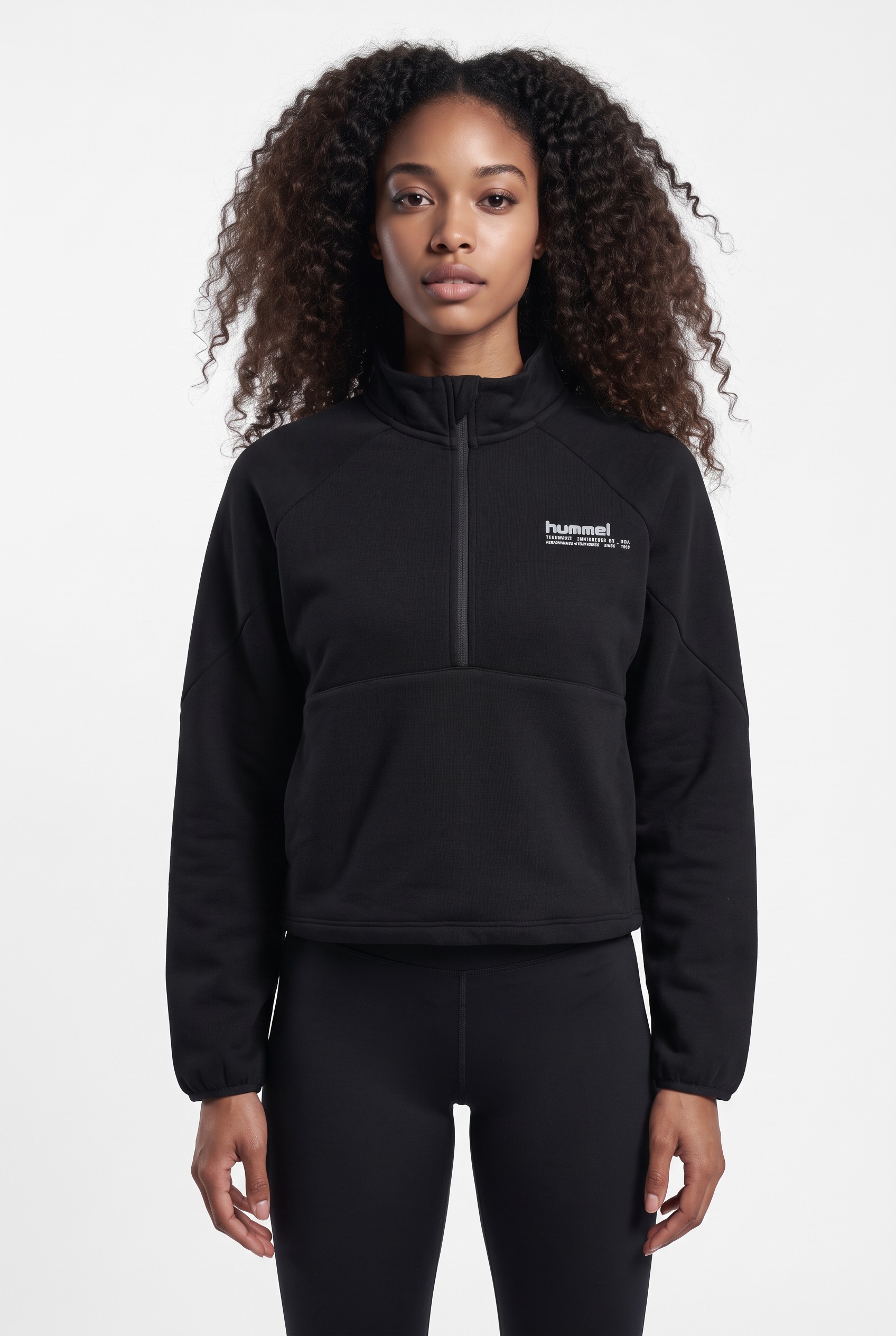 Image of hummel Sweater "HMLTECH FLEECE WOMEN BOXY HALF ZIP", mit reflektierenden Logodetails, aus Baumwolle, Polyester und Elasthan