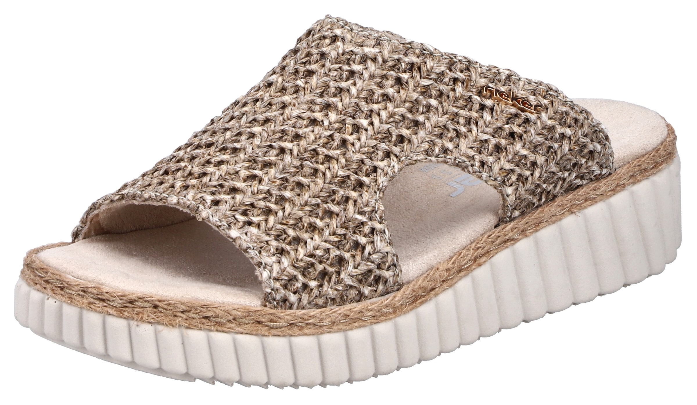 Image of Rieker Pantolette Sommerschuh, Strandschuh, Keilpantolette mit Bastumrahmung