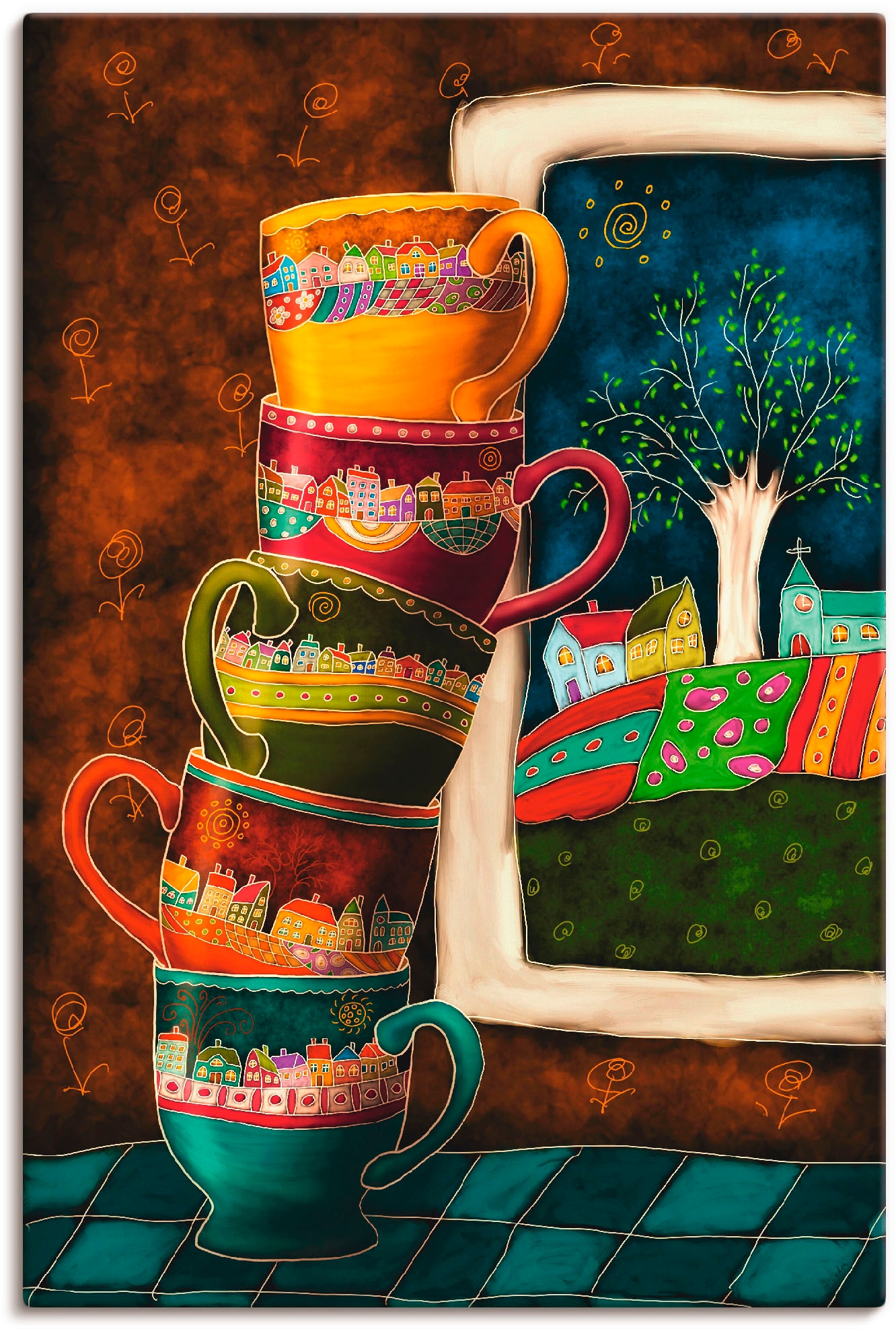 Image of Artland Wandbild "Fröhliche Kaffeetassen" Getränke 1 Stk. tlg. als Alubild, Leinwandbild, Poster in verschied. Grössen