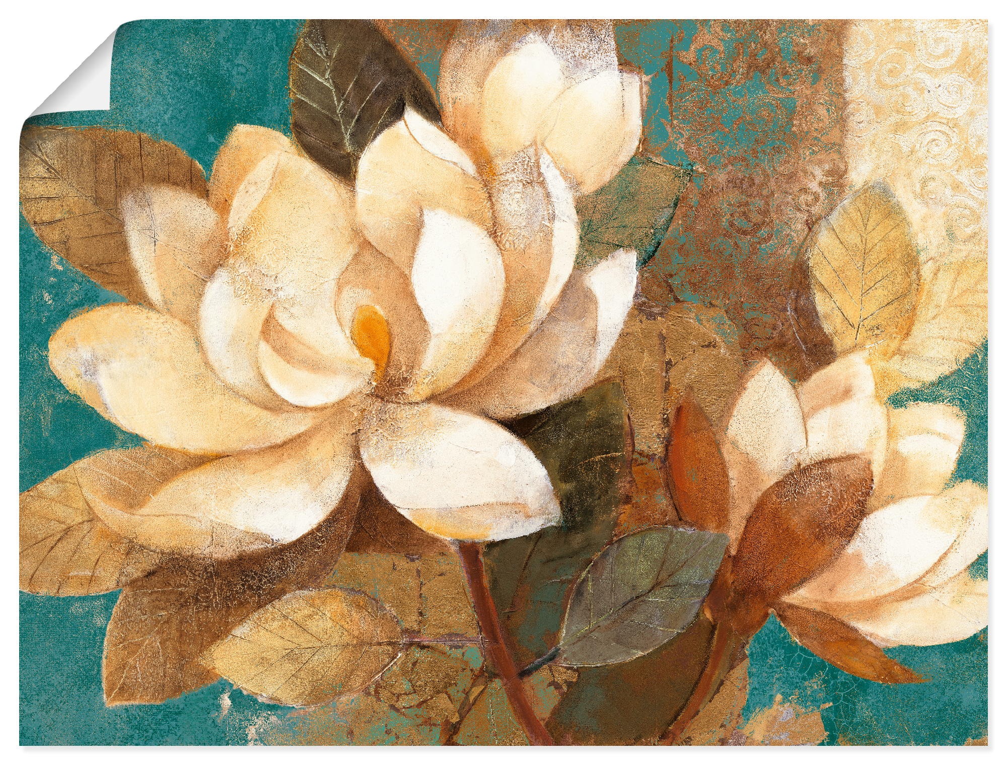 Image of Artland Wandbild »Türkise Magnolien«, Blumen, (1 St.), in vielen Grössen & Produktarten -Leinwandbild, Poster, Wandaufkleber / Wandtattoo auch für Badezimmer geeignet bei Ackermann Versand Schweiz