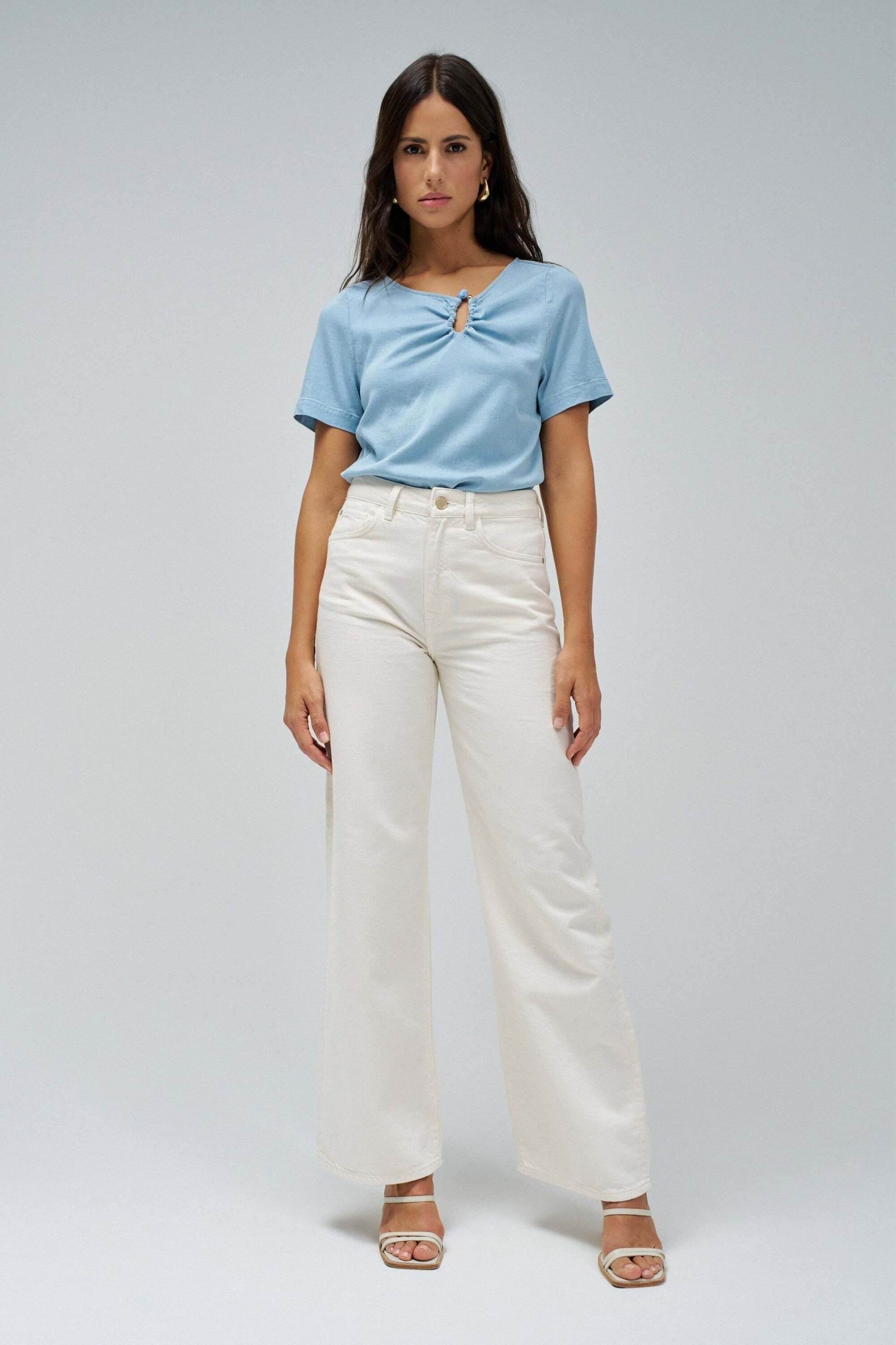 Salsa Kurzarmbluse »Salsa Jeans Kurzarmbluse Lightdenim Blouse Metalic Detail«
