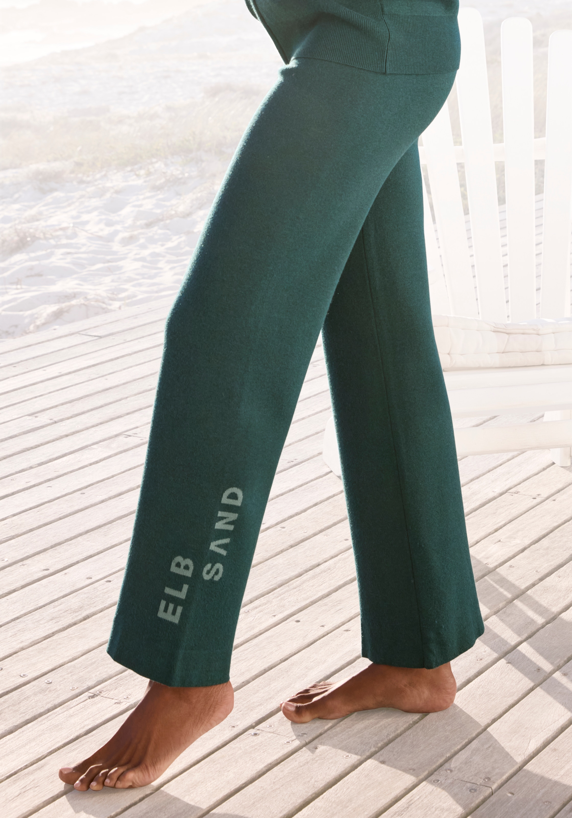Image of Elbsand Strickhose mit weitem Bein und eingestricktem Logo, Loungewear