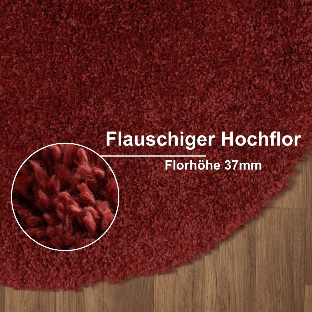 Myflair Möbel & Accessoires Hochflor-Teppich »My Shaggy«, rund, 37 mm Höhe, Shaggy, Uni Farben, leicht glänzend, Microfaser, extra flauschig