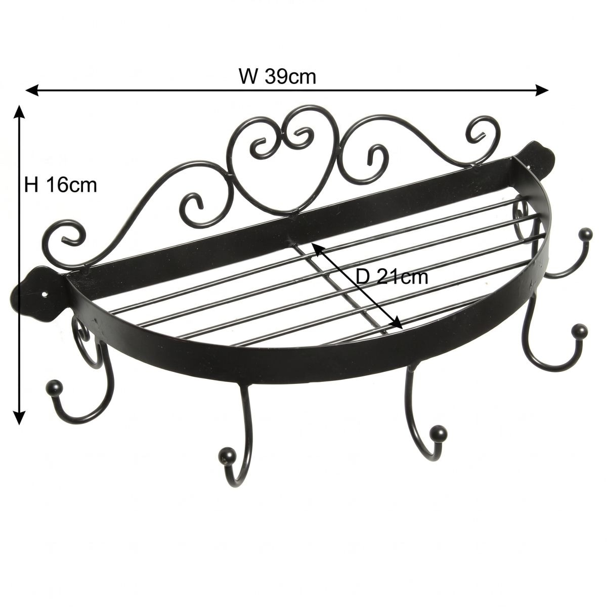 Ambiente Haus Étagère murale »Regal halbrund mit Haken in Schwarz« 1 cuis tlg. solution de rangement pour couloir, cuisine ou salle de bain avec 5 crochets