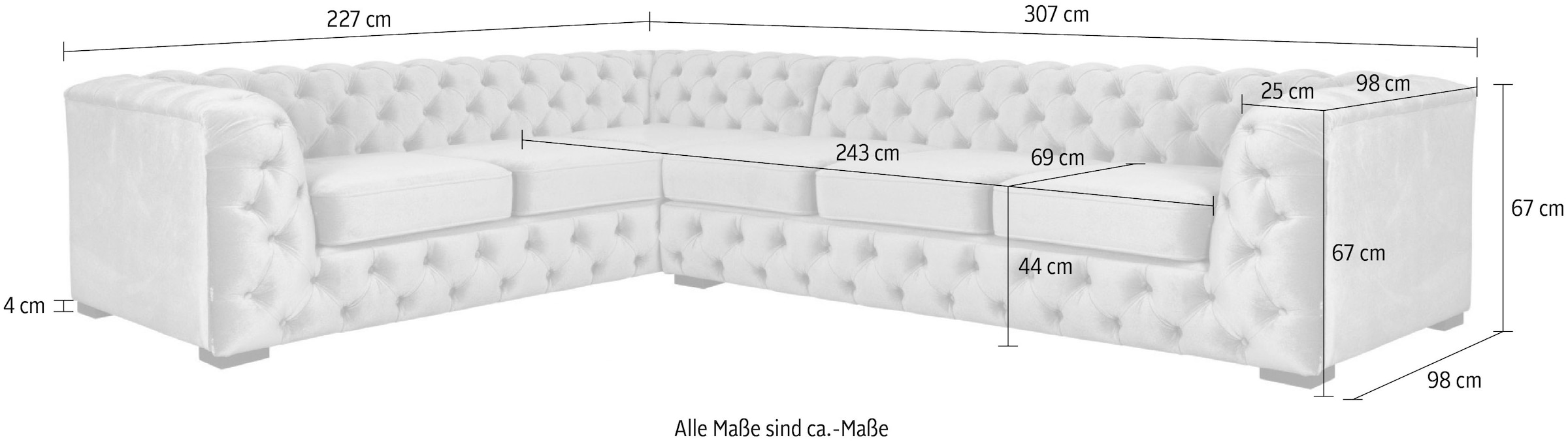 Guido Maria Kretschmer Home&Living Chesterfield-Sofa »KALINA L-Form«, hochwertig Chesterfield-Ausführung