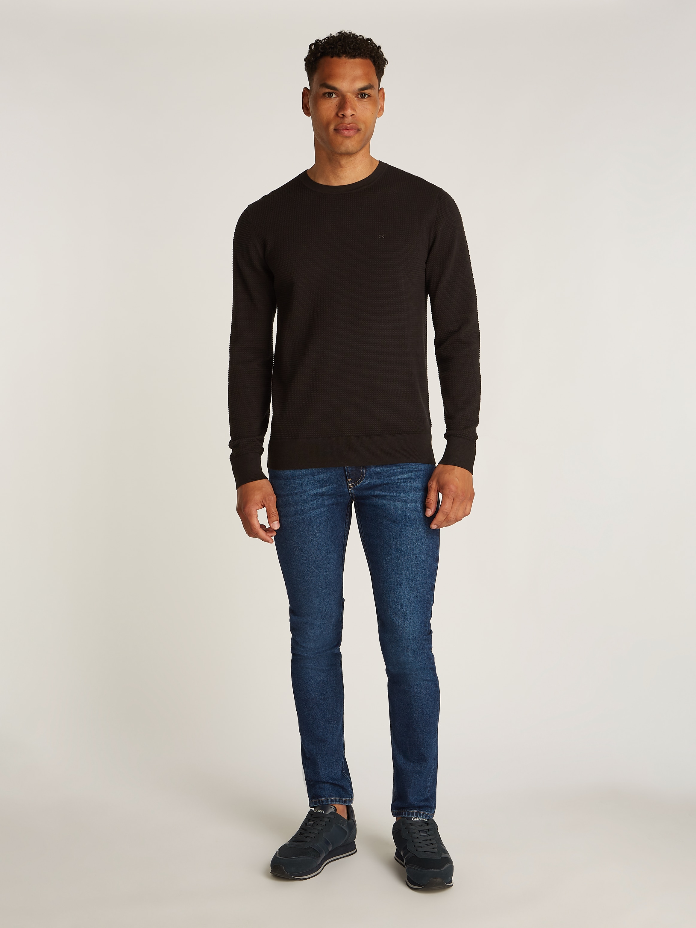 Calvin Klein Rundhalspullover »WAFFLE TEXTURE CN SWEATER«, mit Logoprint