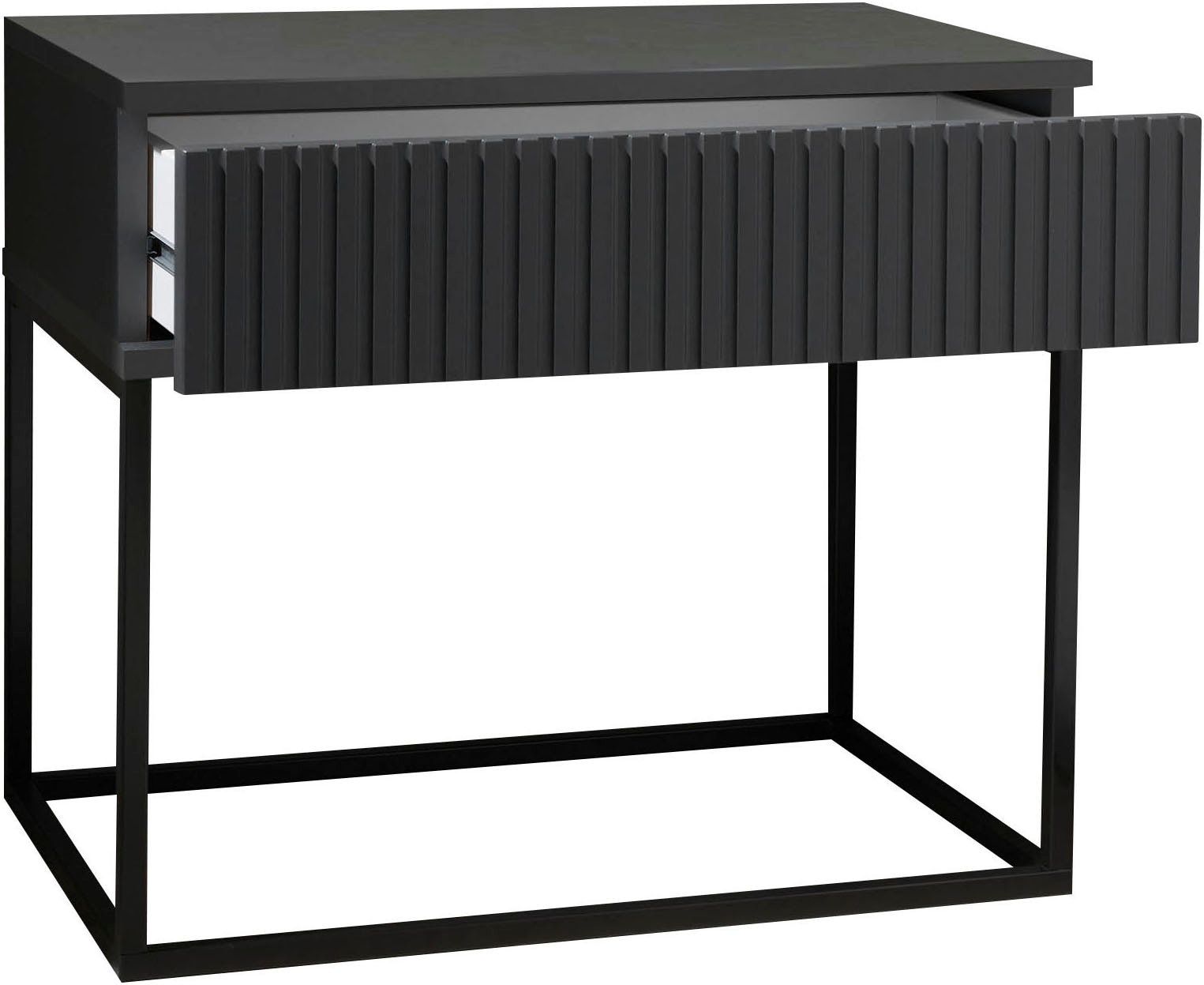 Schlafkontor Nachtkommode »Marle Nachtkonsole, Nachtkästchen auf Metall-Fussgestell« Schubkasten in Rillenoptik auf schwarzem Metallgestell