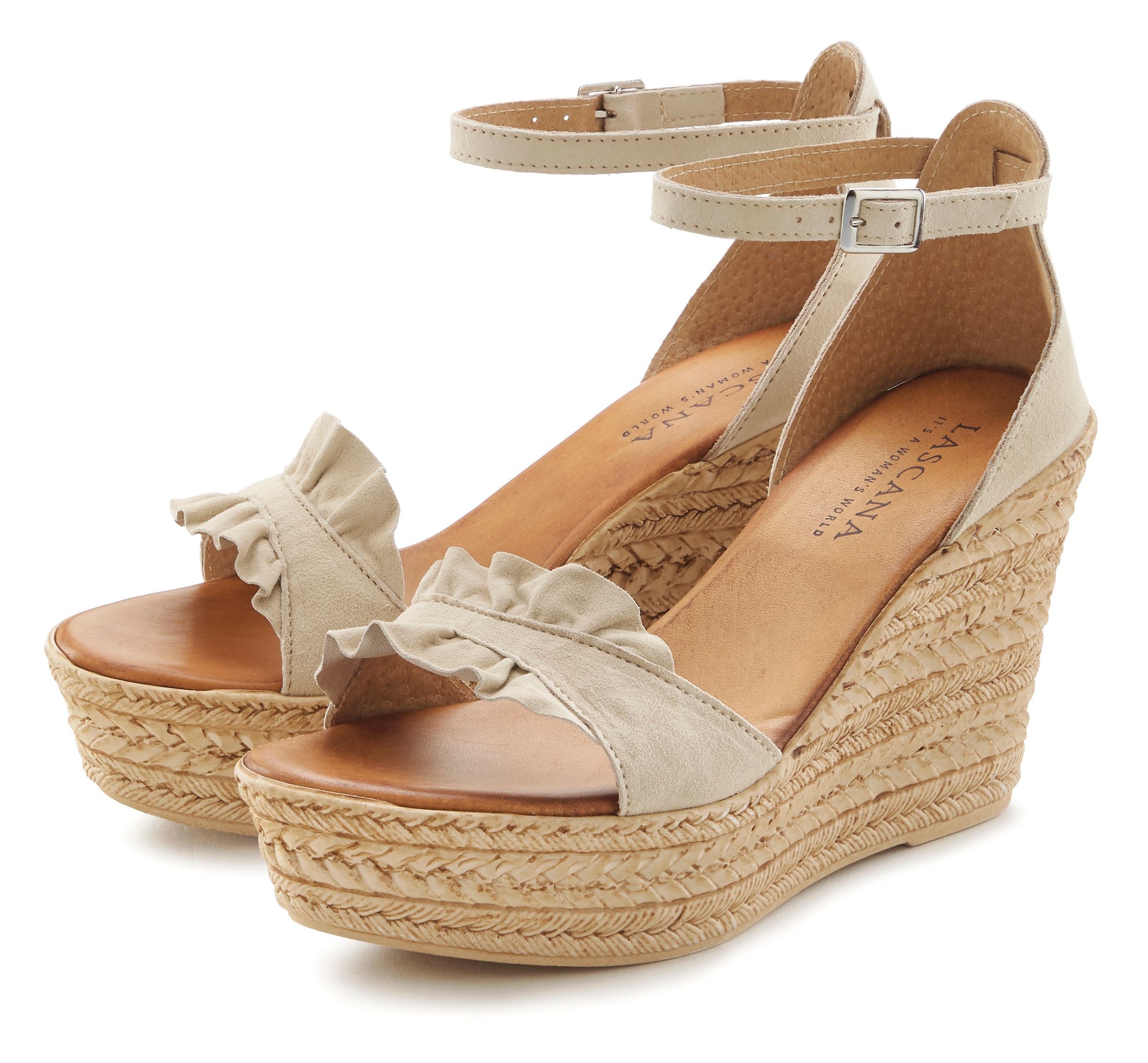 Image of LASCANA Sandalette "Sommerschuh, offener Schuh, Sandale, Keilsandalette," aus Leder mit Keilabsatz