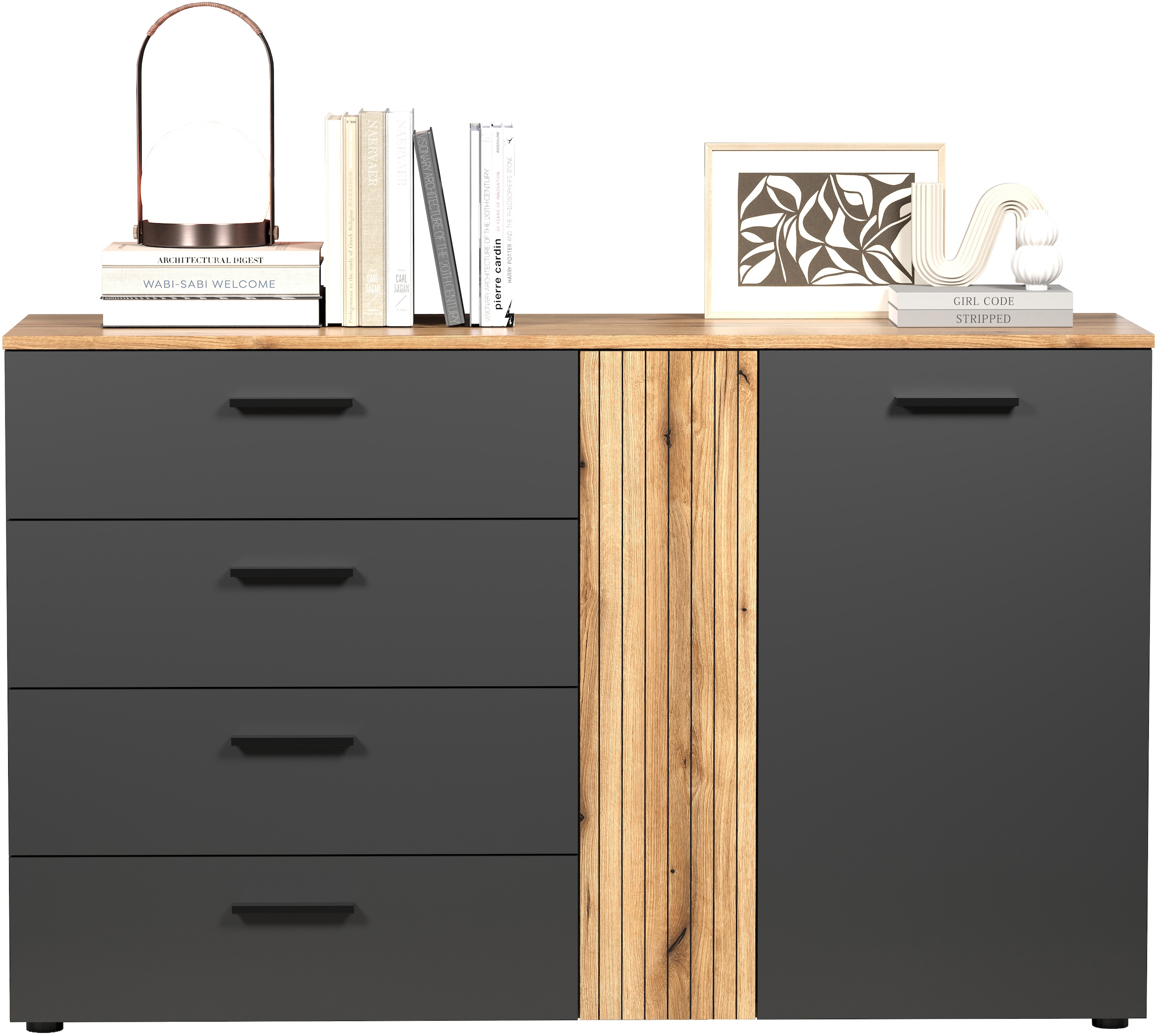 INOSIGN Kommode »Estepona«, (1 St.), Schubladenschrank in Rillenoptik mit Vollauszug-Funktion
