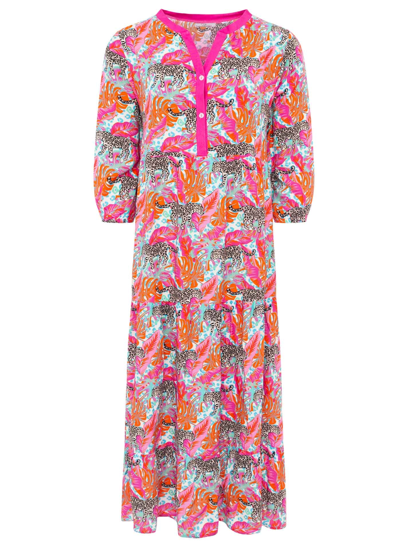 Zwillingsherz Maxikleid »"Wild Jungle"« Mustermix mit Leopard, Knopfleiste und 3/4 Arm
