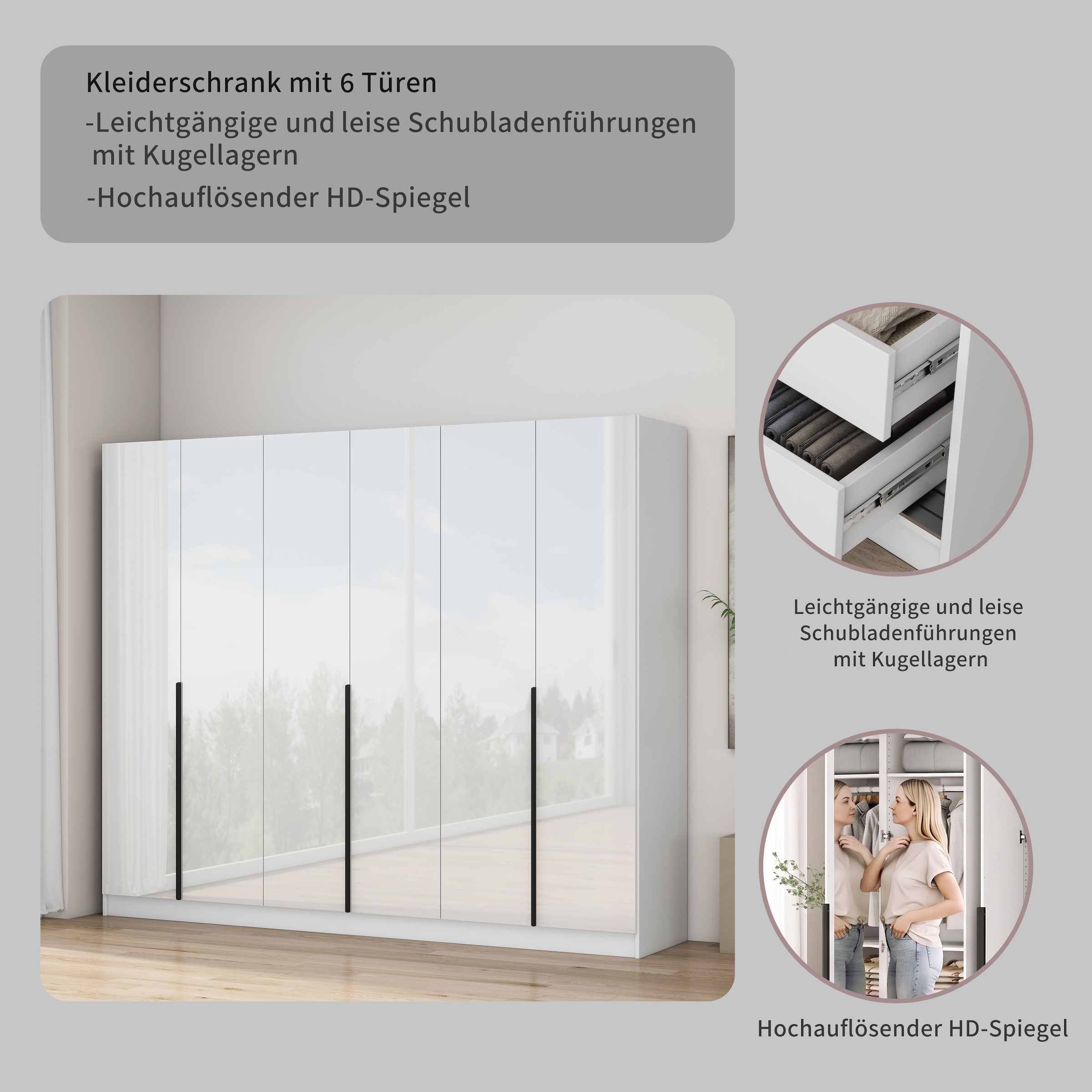 GOODproduct Armoires à vêtements »Annor Schlafzimmerschrank Breite 242cm hochglanz Schrank Garderobe« Armoire à portes battantes avec aménagement intérieur parfait - poignées de porte élégantes