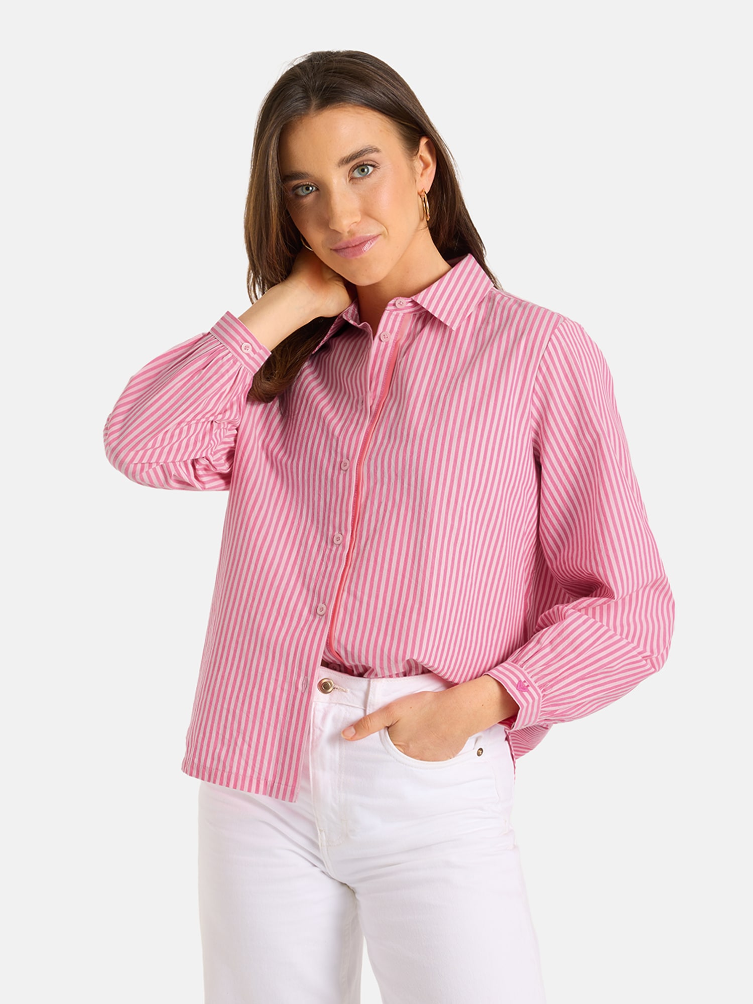 Image of Lieblingsstück Hemdbluse "LiaL" mit gerafften Ärmelenden mit Knopf, Baumwolle