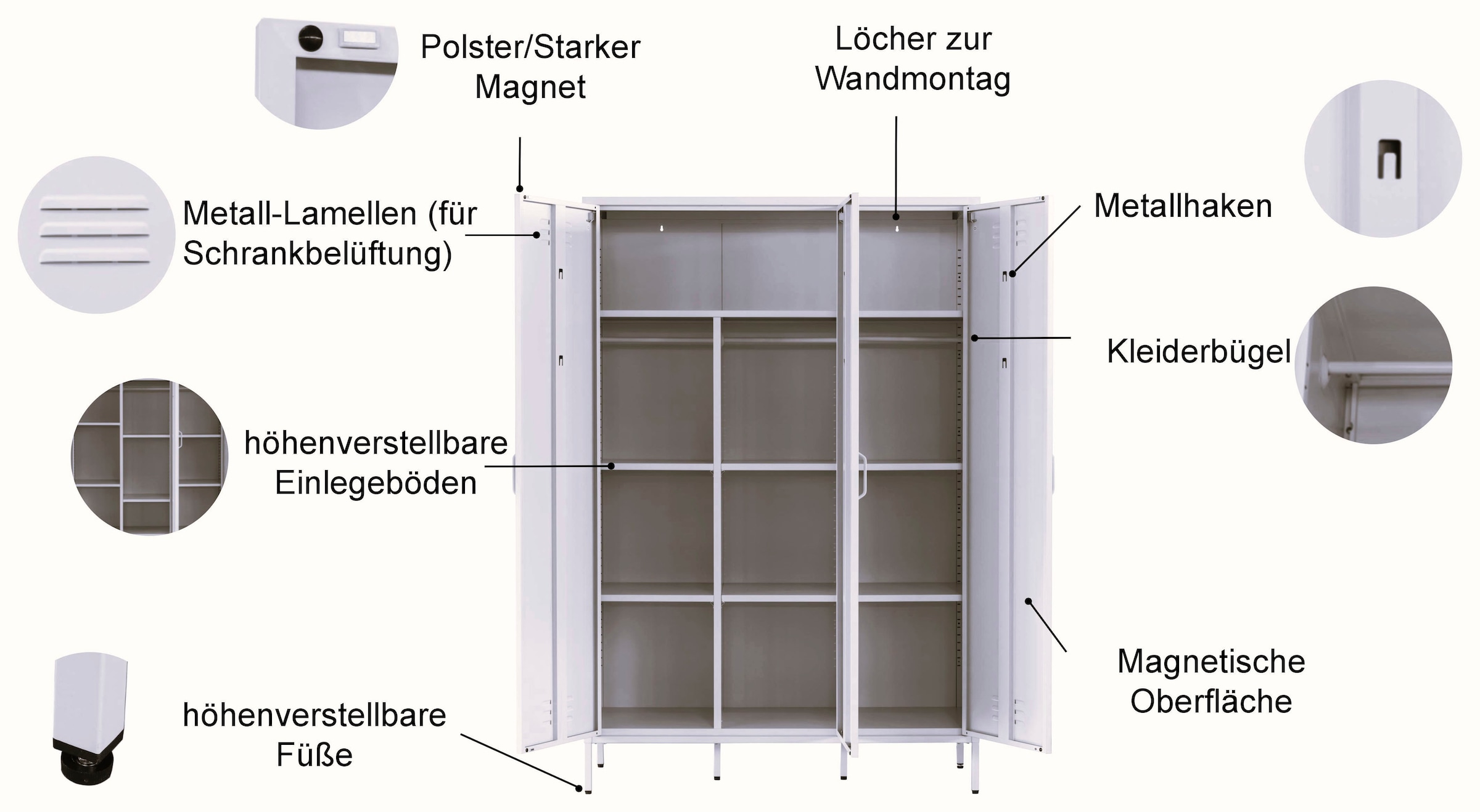 GOODproduct Kleiderschrank »Siena Schrank Spind Metallschrank mit 3 Türen« Ideal für jeden Wohnraum - Trendsetter,  Zeitloser Schlafzimmerschrank Garderobe Multischrank