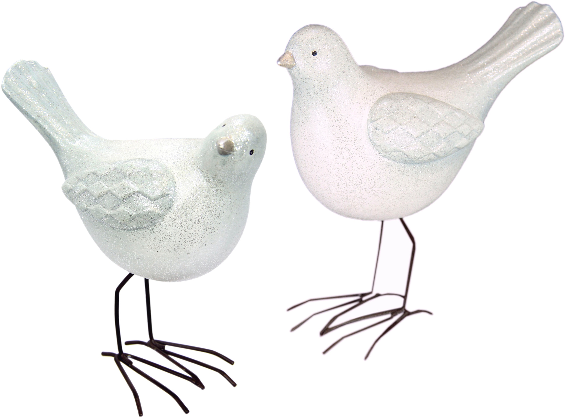 Image of I.GE.A. Weihnachtsfigur "Vogel aus Terrakotta mit Glitzer, 2er Set, weiss, Höhe ca. 18 cm" Weihnachtsdeko, Tierfigur