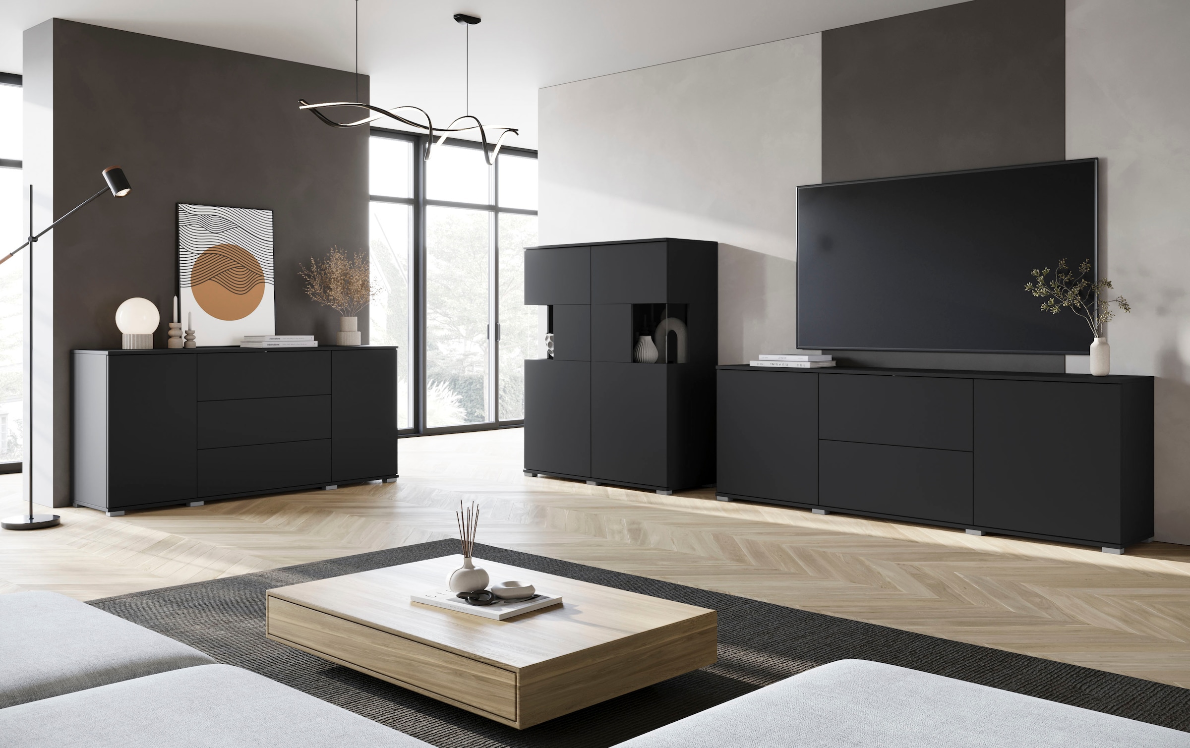GOODproduct Sideboard »Kenia, Kommode für das Schlafzimmer/Wohnzimmer« 1 Stk. tlg. Modernes Sideboard mit 3 Schubladen und 4 Fächern,  Breite 150 cm