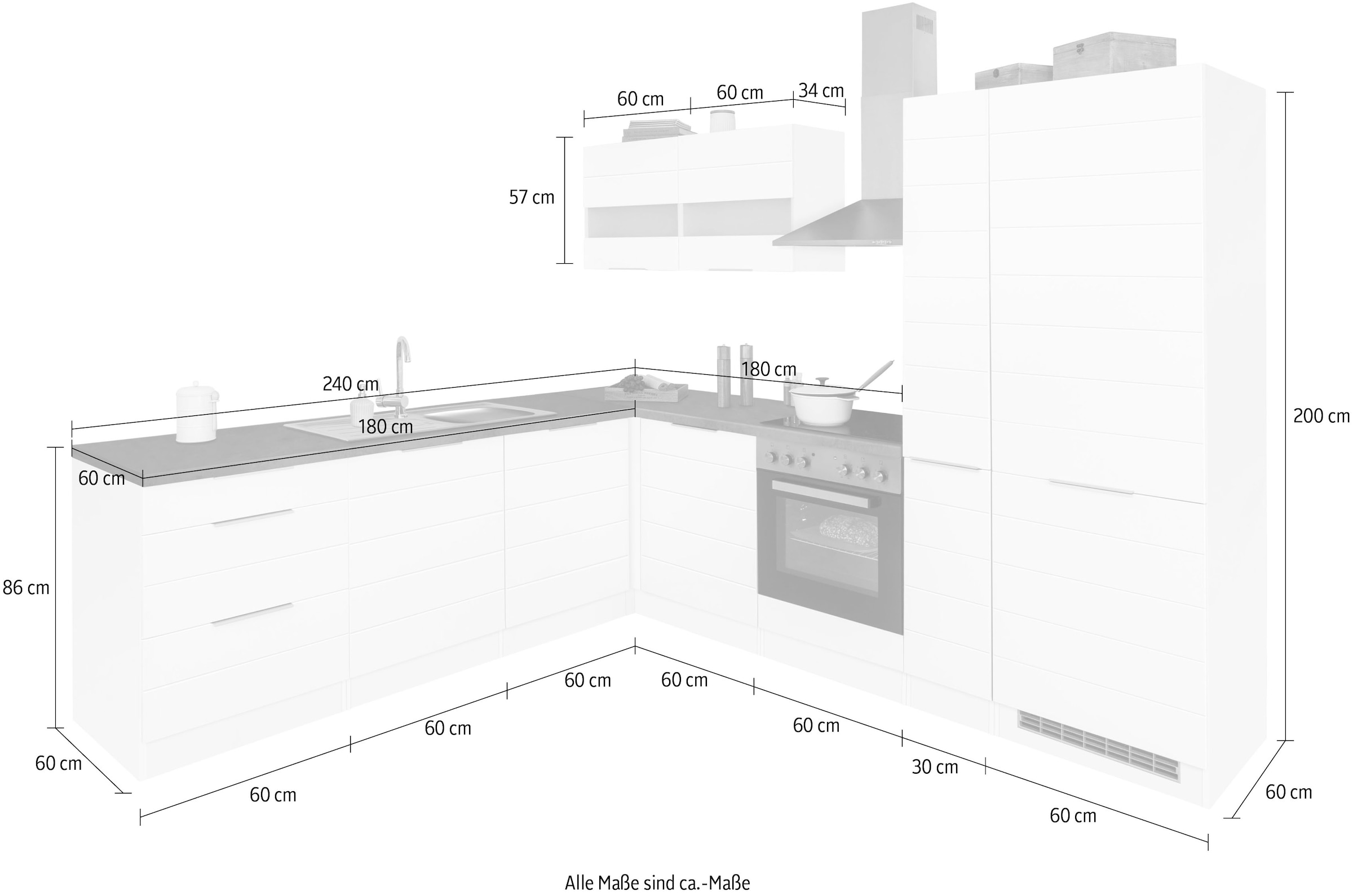 KOCHSTATION Winkelküche »KS-Luhe« Stellbreite 240x270 cm, wahlweise mit oder ohne E-Geräten, MDF-Fronten