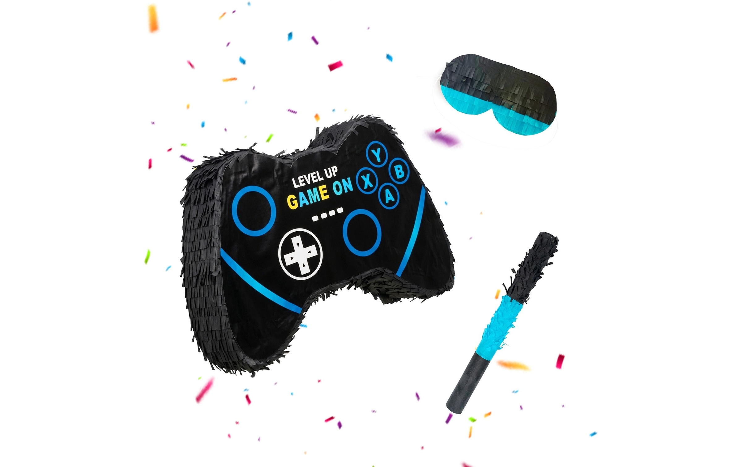 relaxdays Figurine de décoration »Gamer Gaming« Ensemble pinata avec bâton et bandeau