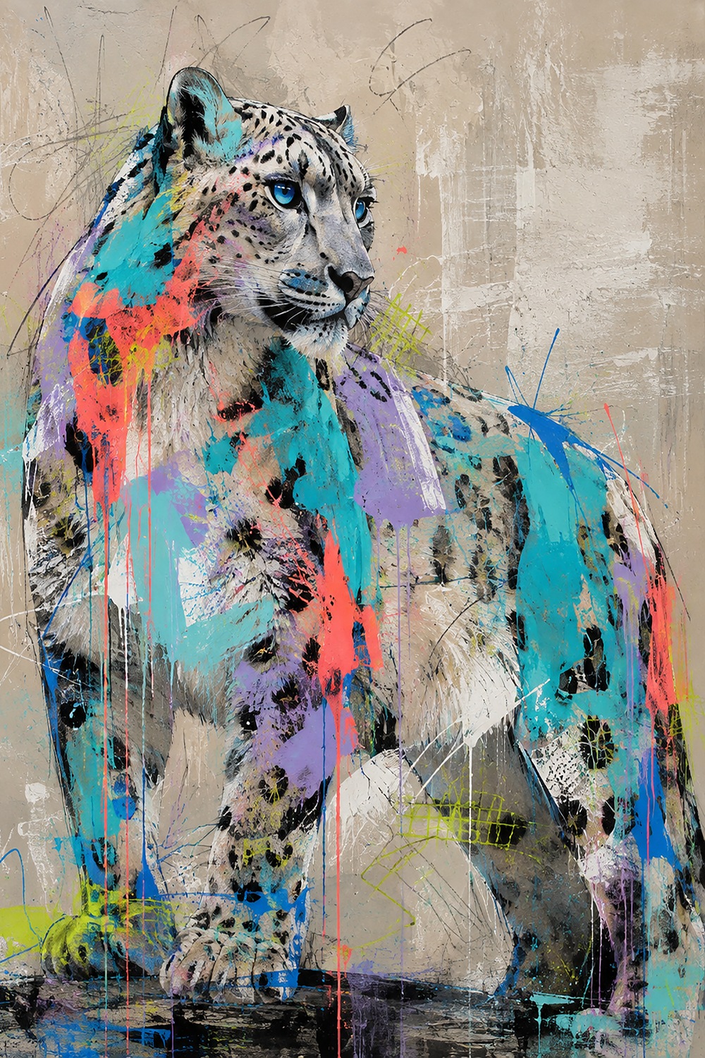 queence Acrylglasbild »Urban Art Bunter Schneeleopard« Abstrakt | Leopard | Tiere 1 Stk. tlg. Wandbild Wohnzimmerdeko buntes Tiermotiv Abstrakte Kunst